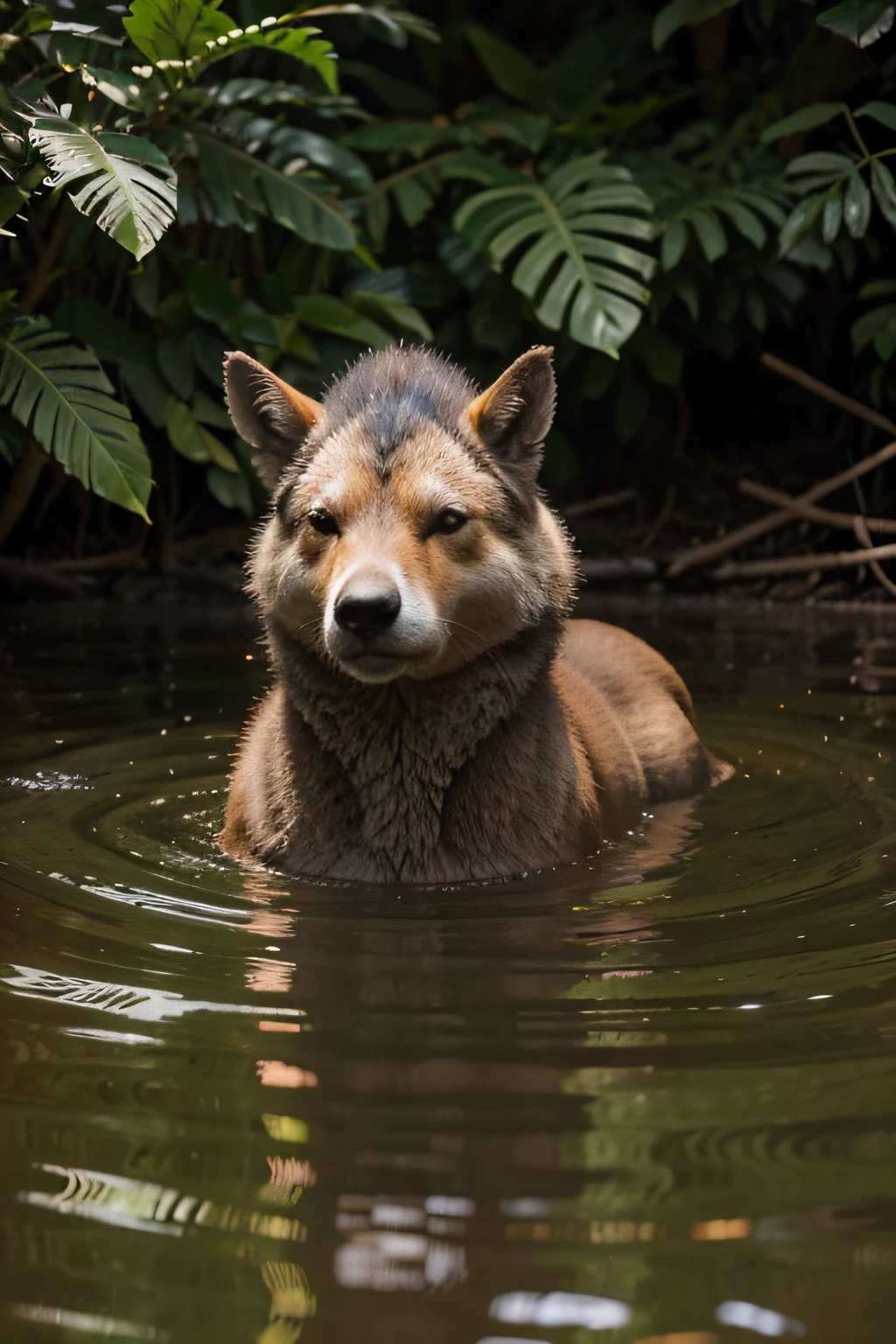 Crie para mim uma foto de animais boniots reunidos em meio de uma natureza bela do lado de um rio cristalino
