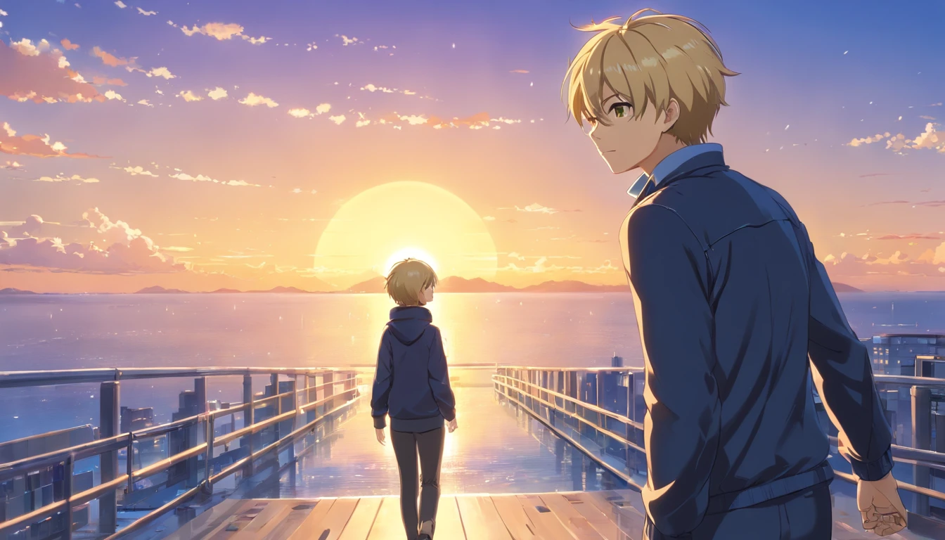 (best quality, highres, realistic:1.37), male, blonde hair, huge ass, black bodysuit, boy, short hair, yellow eyes, skunk、jacket,Shota