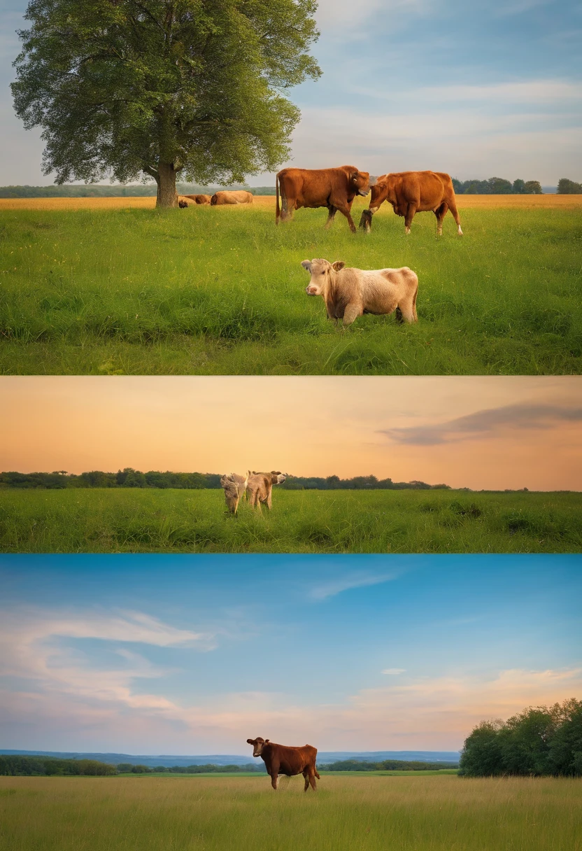 1boys,1 calf,having fun,grass field,blue-sky