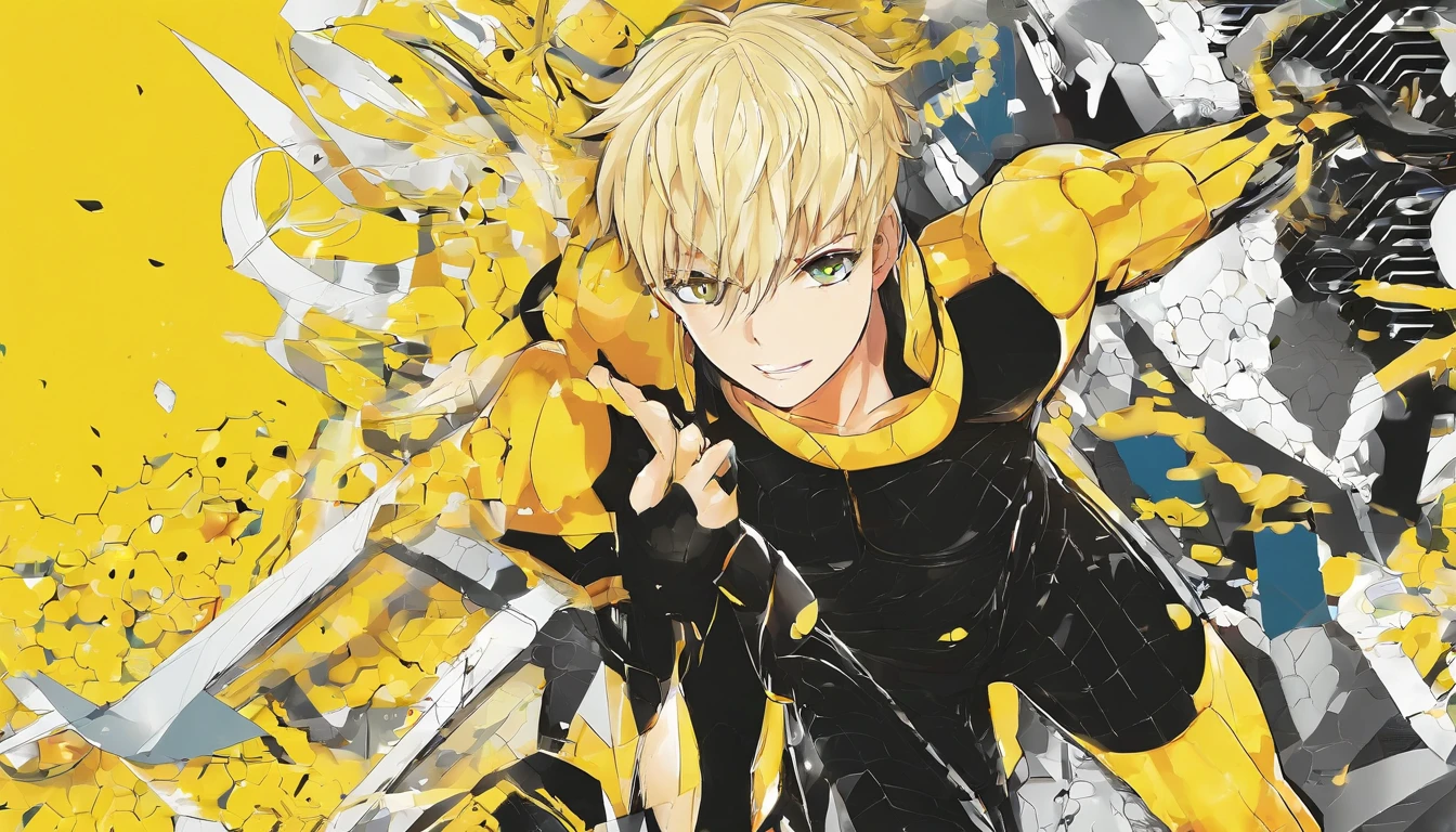 Man's, Blonde hair, Huge ass, Black bodysuit, Short hair, Yellow mesh