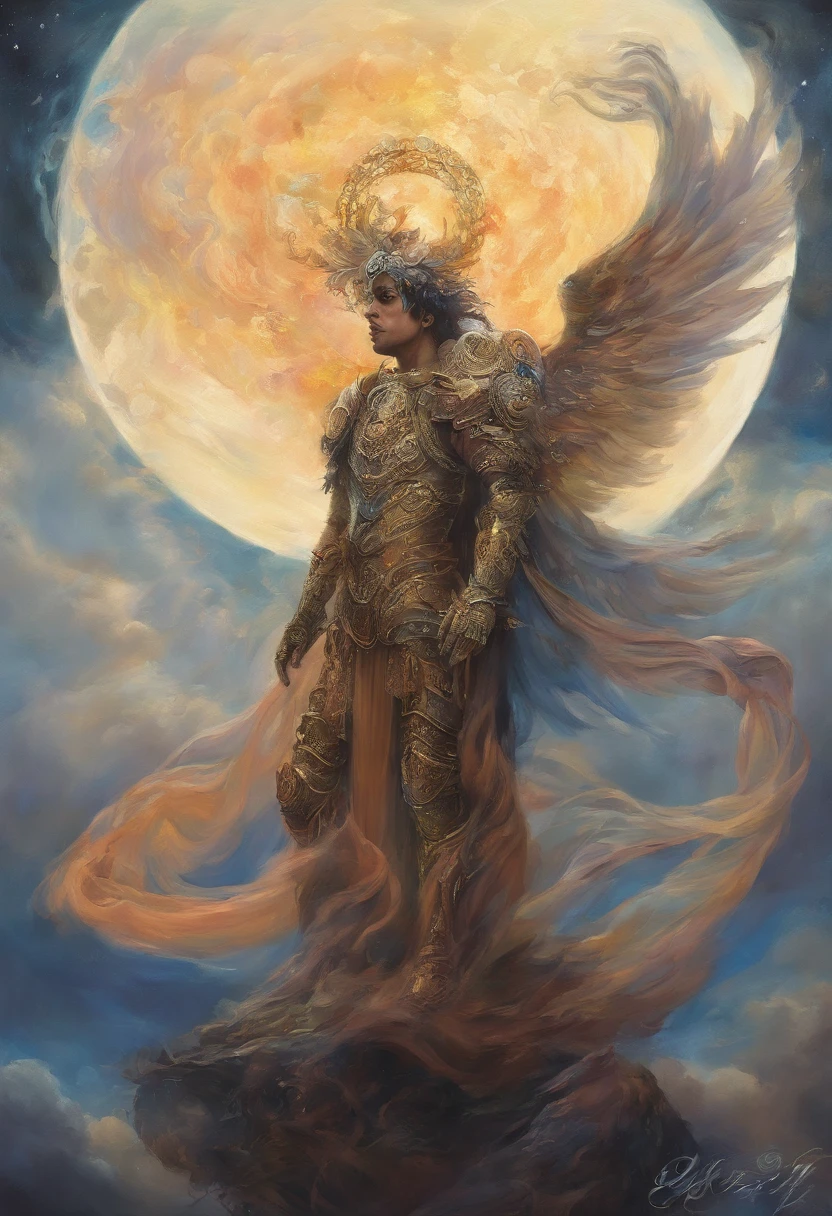Anjo guerreiro masculino,halo,Asas com uma trombeta