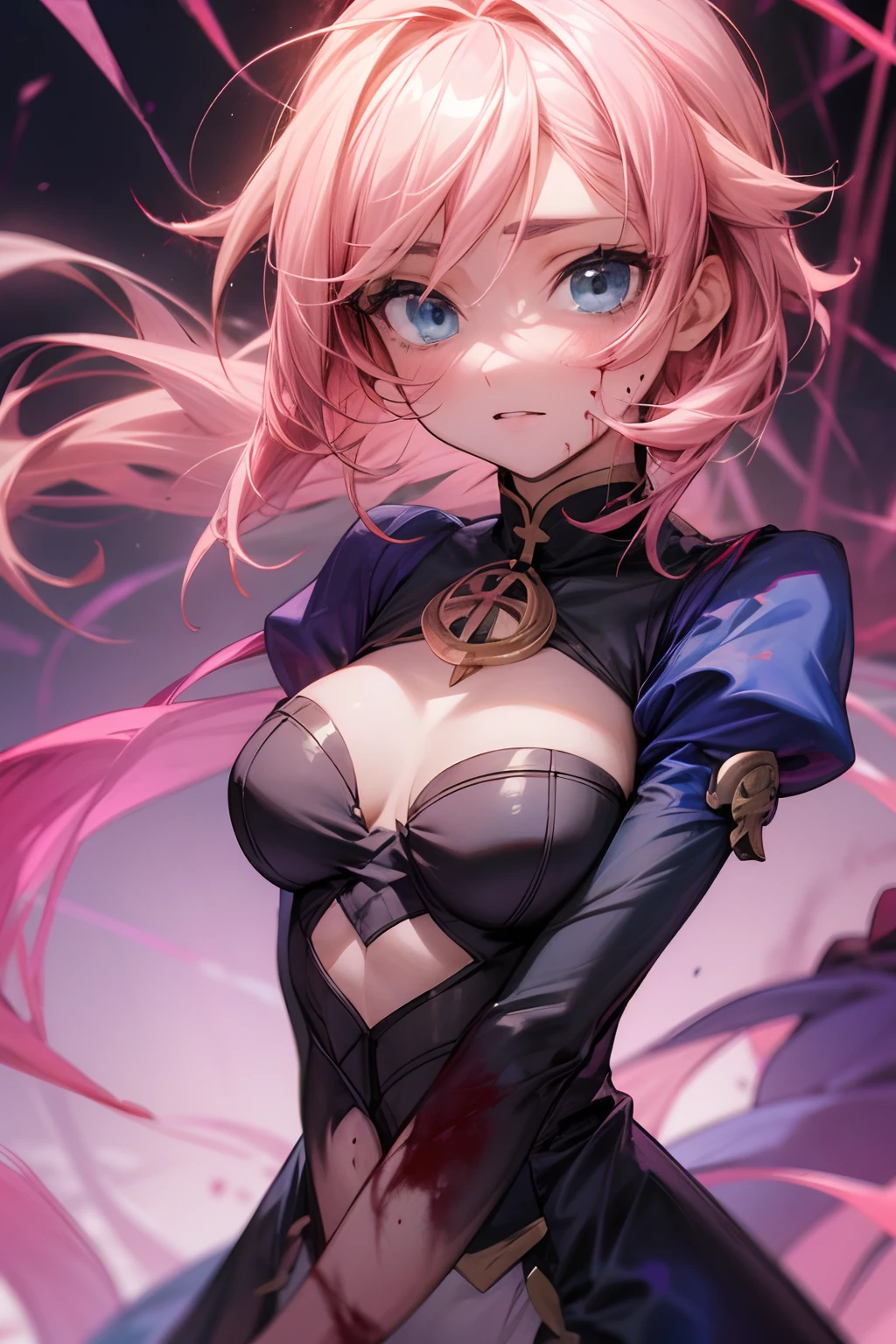 anime,genshin,blood blue eyes, pink hair,pixel quality,dark light,look at view,face blood,devil girl,like blood --auto --s2