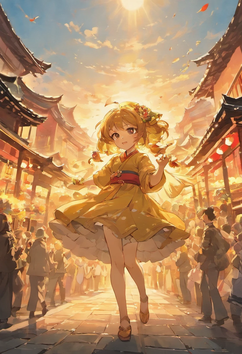 Outdoor locations，A lot of people dressed in ethnic costumes get together，Someone moves things，Someone talks， The image depicts a joyful atmosphere. People celebrate the preparation of the holiday，The artwork is of perfect quality，The focus is clear. It is a masterpiece with elements of realism and detail. The image is high-resolution, Especially on the skin, and clear focus. background slightly blurred，Create a sense of depth. The sun is soft and warm, Add a cozy atmosphere to the scene. The color palette is made up of vibrant and rich tones, Enhance the overall aesthetic of the artwork.