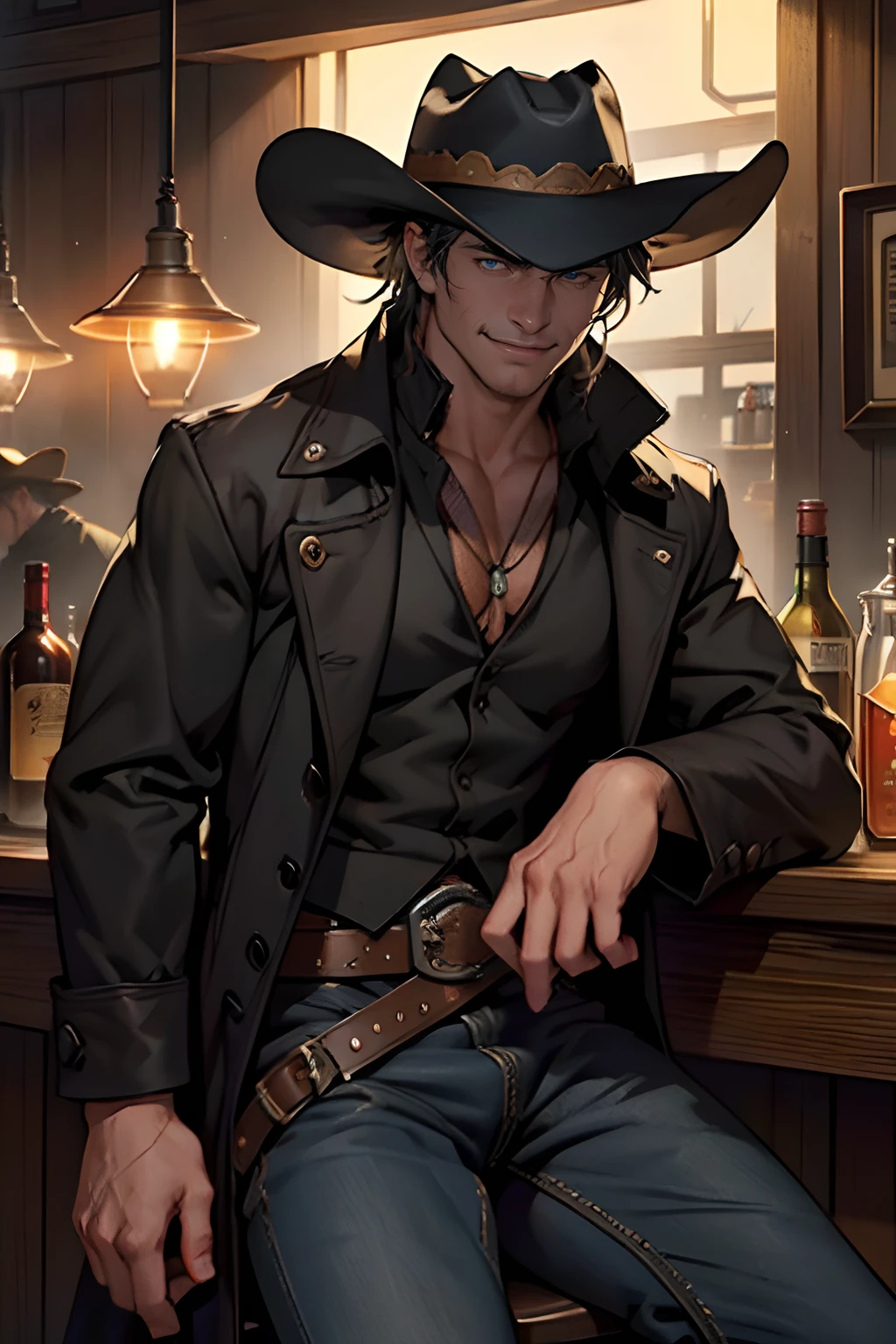 (((1 person:2.0))),(((NSFW:1.5))),((Nude:1.5))),(((naked:2.0))),(((Slim body:1.5))),(((He has a gun belt around his waist and a gold pistol in a holster.:1.8))),,((Wear a wrist watch:1.5))),(((Showing cleavage))),(((Exposed thin inner thighs))),(((Small breasts:1.5))),(((nakedの腕))),(((Wearing boots:1.5))),((Blushed face:1.5)), Beautiful detailed girl, Very detailed目と顔, 緻密でBeautiful Eyes, Very detailed, High resolution, Highest quality, masterpiece, Very detailed, 8k wallpaper, wonderful, finely, Highest quality,(Standing in front of a wooden wall),Beautiful Eyes,((Engage your audience:1.2)),((Cowboy Shot:1.5))),((Front shot:1.2)),((Put your right hand on your chest:1.5)),((Drinking whiskey:1.4)),(((Drunk,Strong hiccups:1.5))),(((Are standing:1.2)))