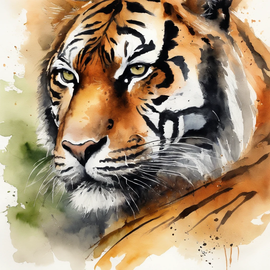 a tiger、Sumi-e、silhuette