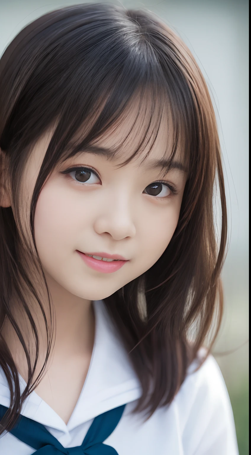 masutepiece, Best Quality, 8K, 5years old, Raw photo, absurderes, award winning portrait, Smile, Smile, Solo, Night, neons, Idol face, violaceaess, gardeniass, Delicate girl, Upper body, Digital SLR, Looking at Viewer, Candid, Sophisticated, zora々Right, Thin arms, Professional Lighting, Film grain, chromatic abberation, (Eyes and faces with detailed:1.0), (Bokeh:1.1) , closes mouth , Sailor Uniform , (pantiy:1.8)