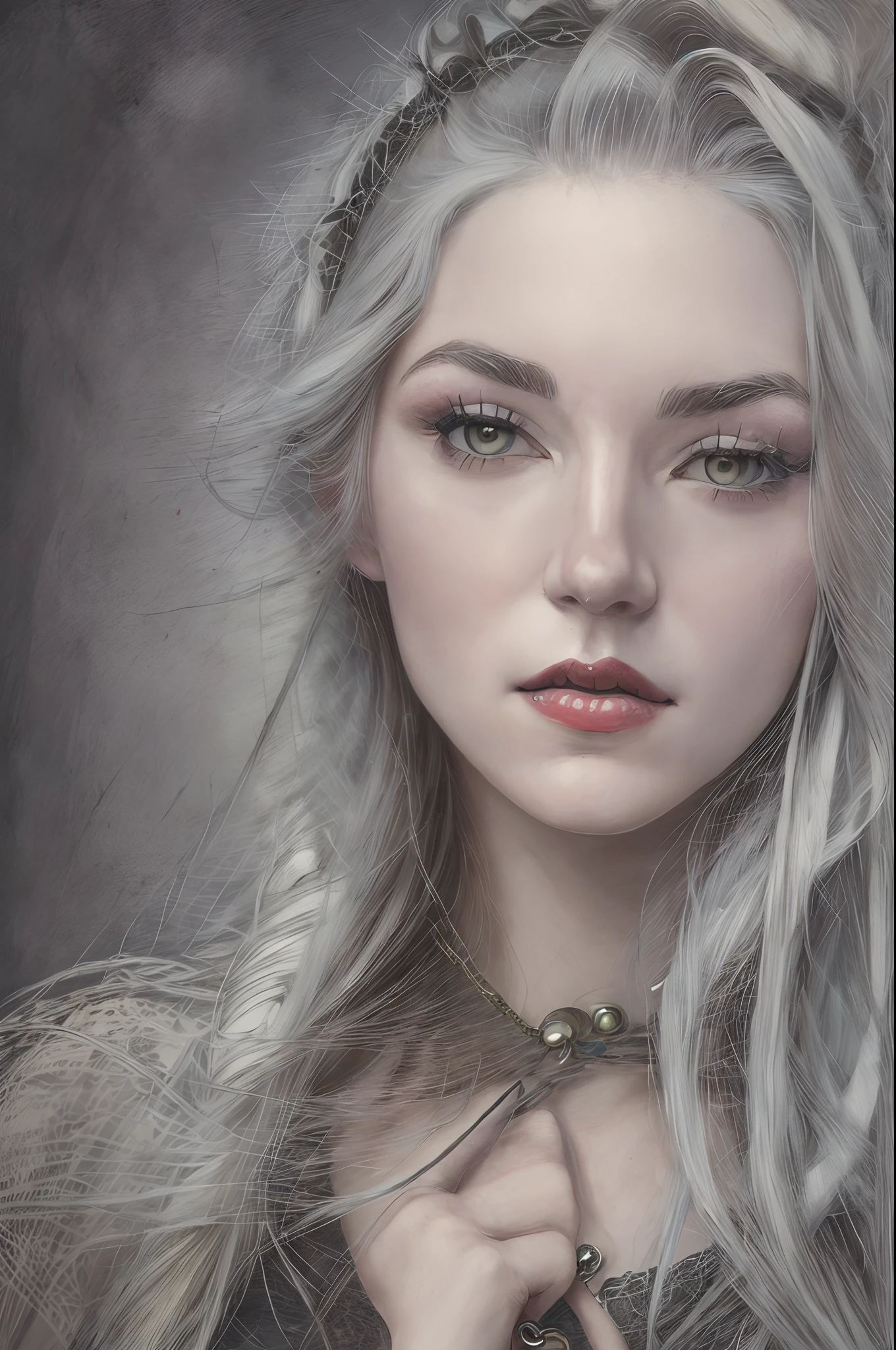 A vampire portrait painting, baroque style, he has medium long grey hair, a pale face --auto --s2