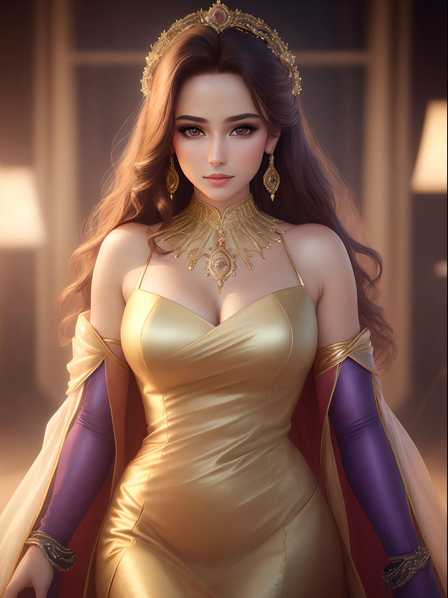 (best quality,4k,8k,highres,masterpiece:1.2),ultra-detailed,(realistic,photorealistic,photo-realistic:1.37),portrait,model,half body,female,beautiful,gorgeous,exquisite face,detailed eyes,detailed lips,charming smile,delicate skin,perfect makeup,subtle contours,high cheekbones,long neck,graceful posture,flowing hair,elegant dress,fashionable,stylish,confidence,serene expression,soft lighting,studio setup,vibrant colors,subtle color grading,artistic background,textured background,professional photography.