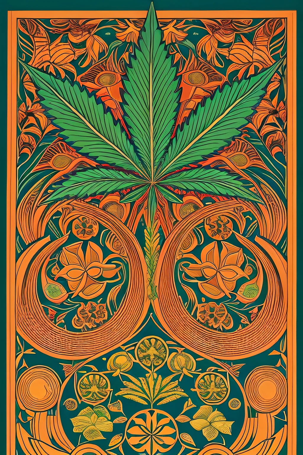 「Create abstract artwork that captures the historical context of cannabis。It depicts a cannabis trip to Japan during the Yayoi period、Embrace elements inspired by ancient civilizations, Culture of Central Asia, etc.。Explore the contrast between traditional farming methods and the symbolic role of cannabis。」Cannabis in religious and cultural ceremonies。vivd colour、Complex pattern、Using Flow Shapes、Face that is、Face that is、Face that is、Face that is、Face that is、Face that is、Face that is、It expresses the evolution of cannabis over time and its importance to humanity。