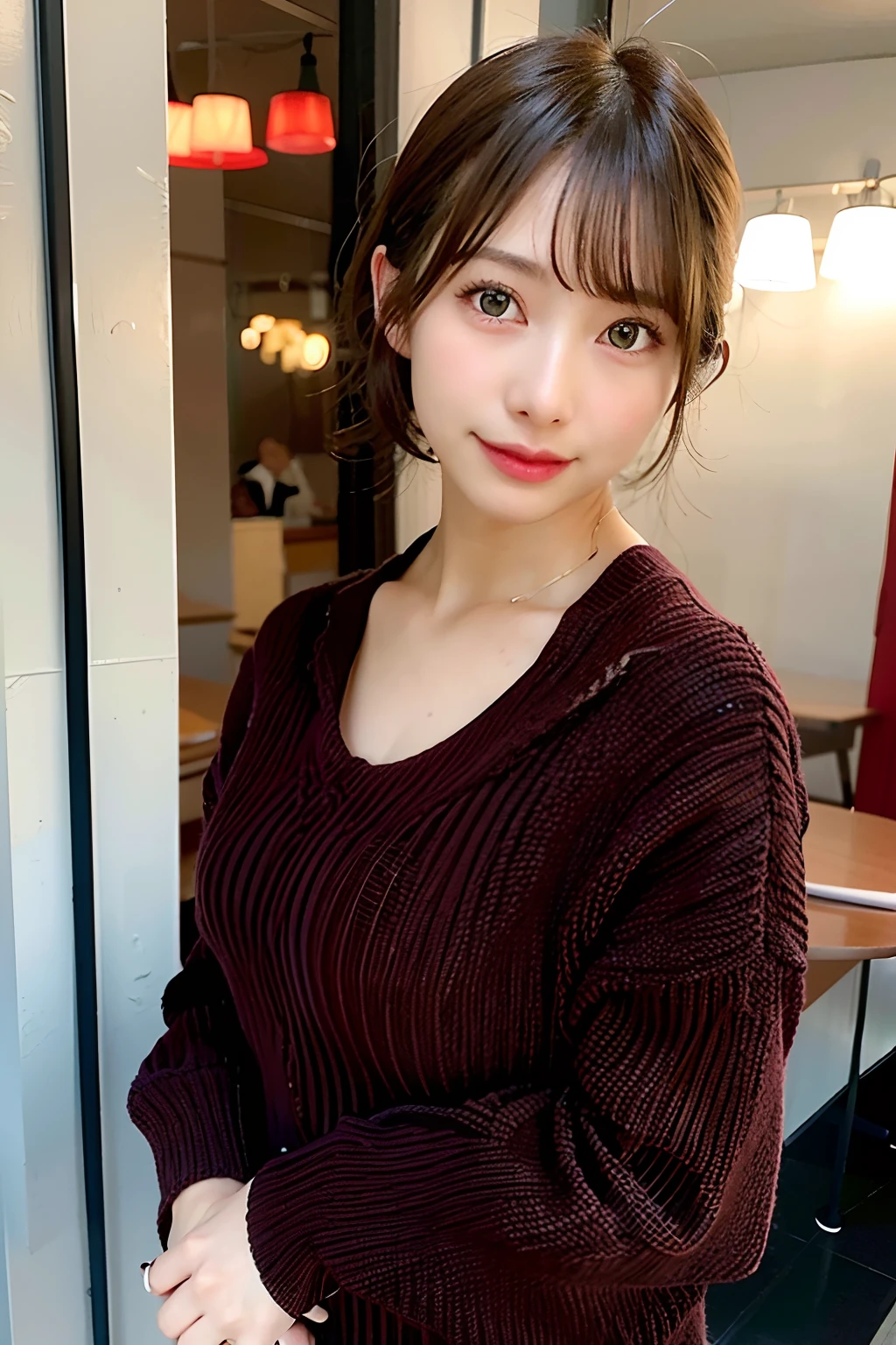 1人,knit,Vertical sweater,A sexy,Shorthair,Brown hair,bustup,Upper body only,Have sex appeal,Hair smooth,Big,Erotic
