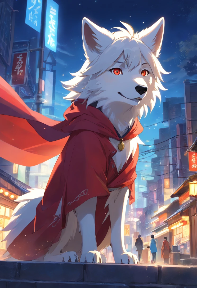 Masterpieces,official art,furry,male,Anthropomorphic white wolf,Delicate face,Delicate eyes,Red cloak,Kerosene lamp,sickle:1.2, depth of field, perfect lighting, light particles,(best quality),(masterpiece),(ultra detailed),sharp focus,light particles