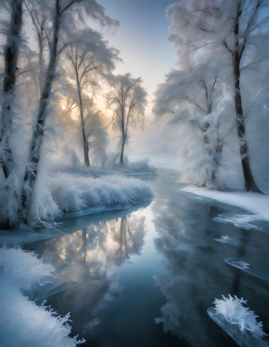 Step into a breathtaking winter wonderland with this captivating photograph featuring rime ice that creates a stunning and ethereal landscape. The composition showcases the transformation of trees and foliage into shimmering crystal sculptures, as the ice delicately clings to every surface. The interplay of light and shadow adds depth and dimension to the photograph, evoking a sense of tranquility and enchantment. Photographed by renowned nature photographer Frans Lanting