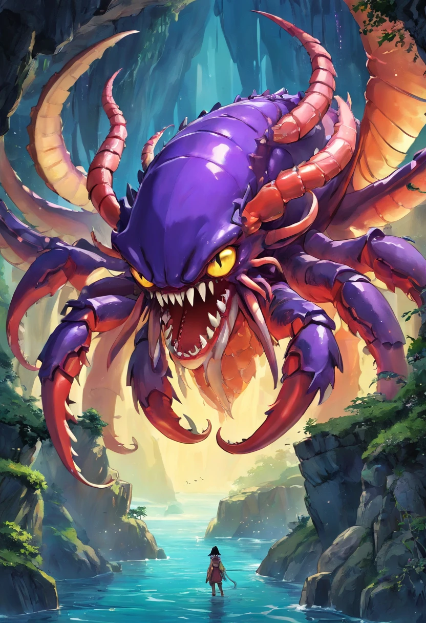 (Best quality,8K,A high resolution,Masterpiece:1.2),Ultra-detailed,(Realistic,Photorealistic,photo-realistic:1.37),ultra high res, Ancient beasts from hell,Chinese mythology,Inside cave,mythological creatures, dark purple skin ,faucet, giant humanoid monster, mutant, eldritch horror, scary monster, humanoid, giant crab claws,Crab shell,many mouths with teeth, a lot of scary eyes,Long tail,Large tentacles from body, many tentacles from body, tentacles from mouth, slimy skin, slime body, large bat wings,Wings cocked,Sharp claws,beast of prey,buck teeth, Intricate fantasy ink painting, Detailed fantasy ink illustration, fantasy highly detailed, beautiful detailed fantasy, magic fantasy highly detailed, highly detailed fantasy art, epic rivendell fantasy, japanese fantasy, detailed fantasy digital art, Chinese fantasy, detailed fantasy art, colorful, no mistakes, well detailed, ((no art error))