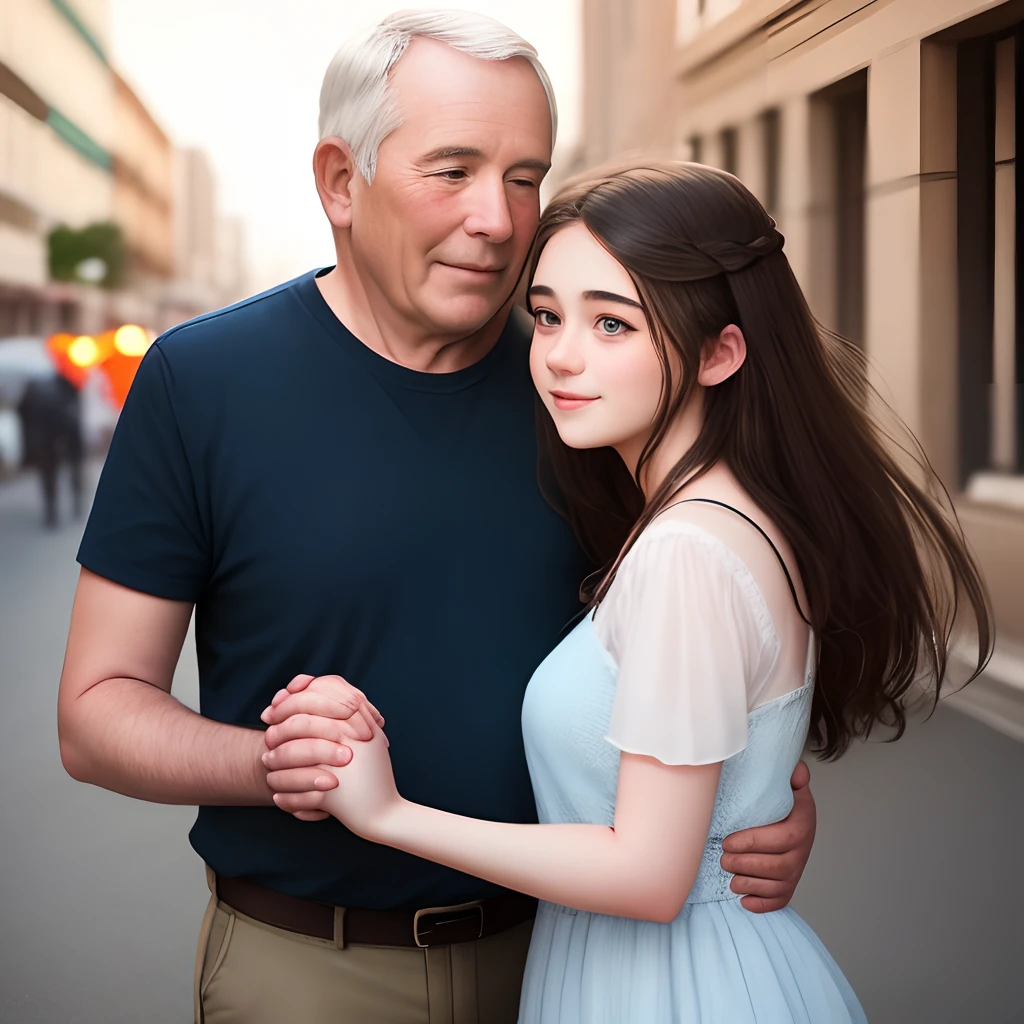 a teenage girl holding her father's hand