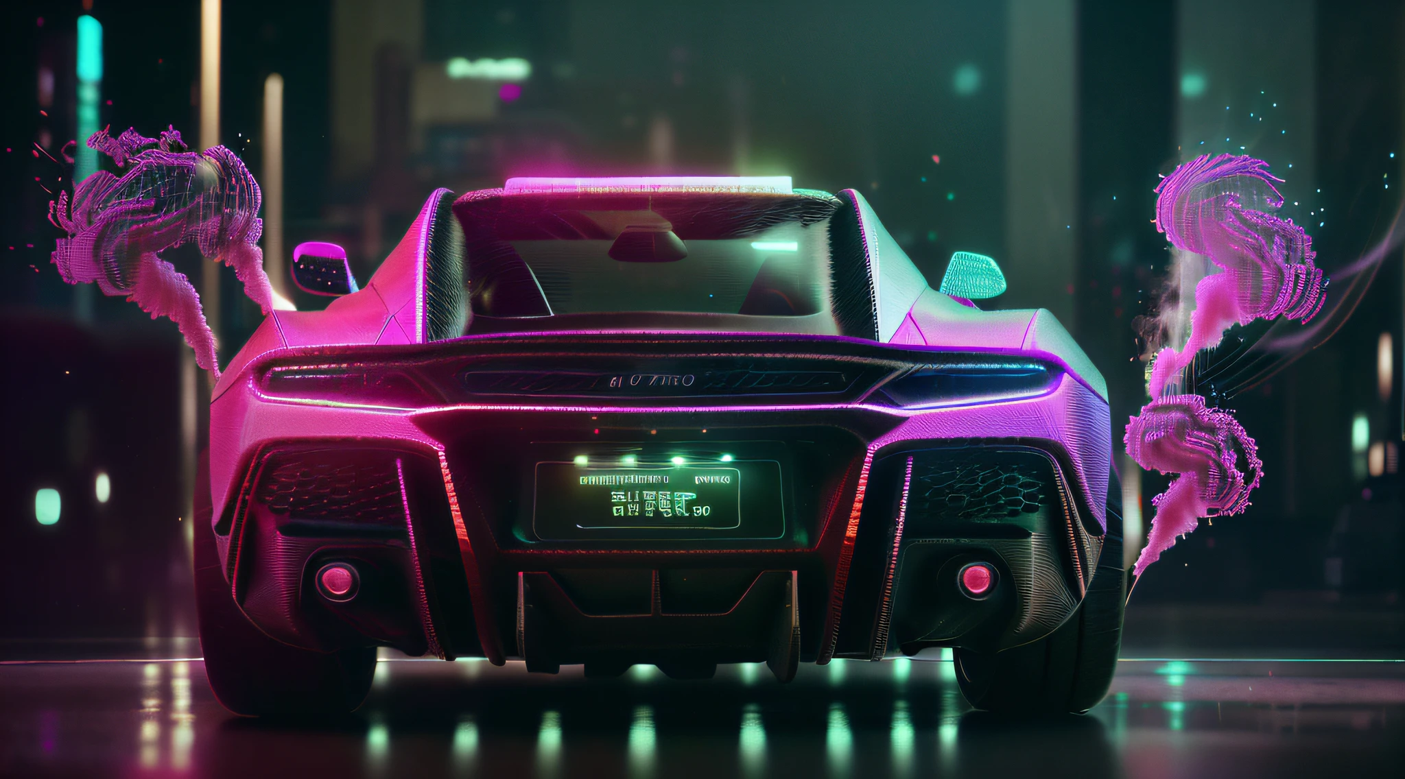 (ultra - detailed, 16K resolution, Cinema lenses，rendering by octane), (8k ,ultra detailed,raw photo:1.2),(realistic:1), (photorealistic:1), (lens flare:1.1), (bloom:1.1), (neon color smoke:1.2), ultra realistic purple neon lamborghini car, foggy neon night, misty neon lights, synthwave neon retrofuturism, mechanical features and neon, neon lit, synthwave aesthetic, neon dark lighting, artem demura beeple, money raining from the sky, cinematic neon uplighting, japan city night, intense colors