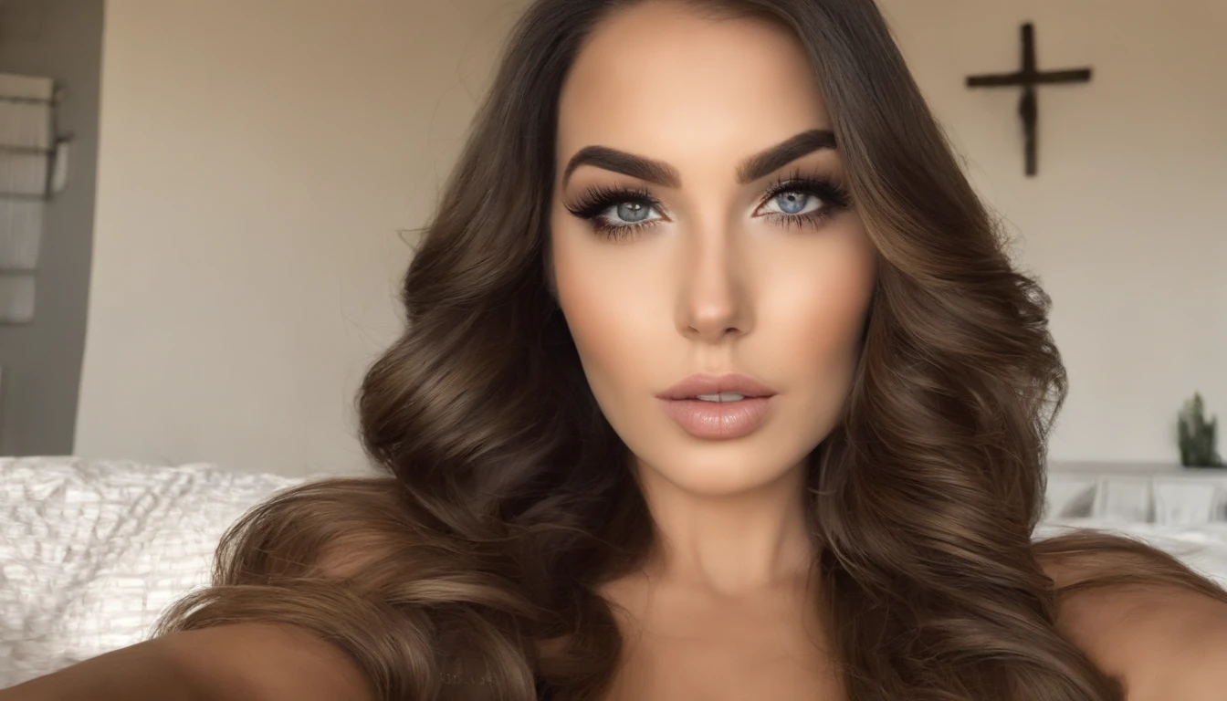 Arafed Mujer totalmente , Chica sexy con ojos azules, ultra realista, meticulosamente detallado, Retrato Sophie Mudd, cabello rubio y ojos grandes, selfie de una mujer joven, Ojos del dormitorio, Violeta Myers, sin maquillaje, Maquillaje natural, staring directly into camera, cara con artgram, maquillaje sutil, Impresionante foto de cuerpo completo arrodillado en la cama, En el dormitorio, Medium to large size bust; ; ;desnudo, Mostrando, Senos medianos a grandes expuestos, Parte inferior afeitada,