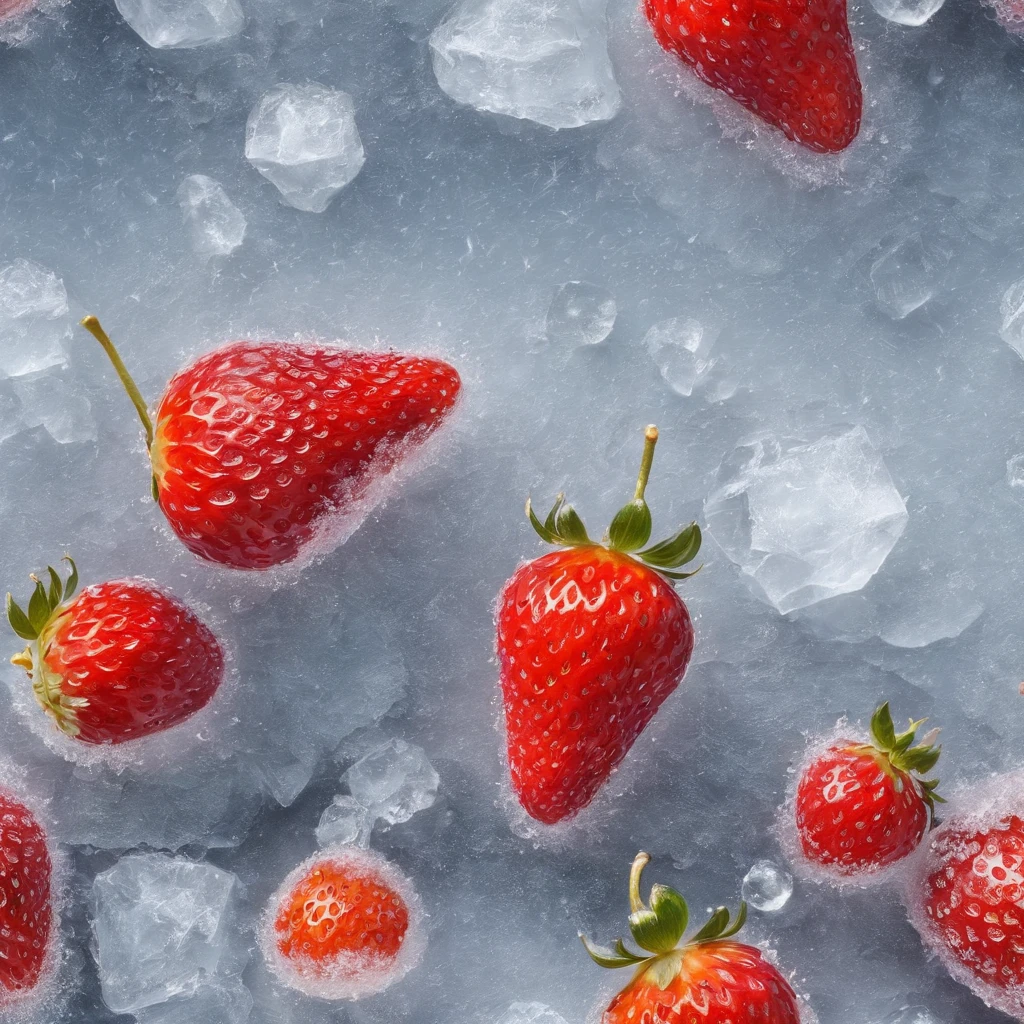 (close-up),(photorealistic),(strawberry),(covered in),(rime ice),(detailed texture),(shiny red surface),(frozen),(crystal-like appearance),(glistening),(delicate frost),(frosty),(translucent),(high-resolution),(ultra-detailed),(fine details),(realistic),(vivid colors),(macro-photography),(extreme close-up),(sparkling),(beautiful),(frozen fruit),(delightful),(colorful),(icy),(winter scene),(crisp),(frozen droplets),(frozen water),(frost formation),(captivating),(mouthwatering),(rich texture),(magnified),(frosty atmosphere),(luminous),(freshness),(appealing).