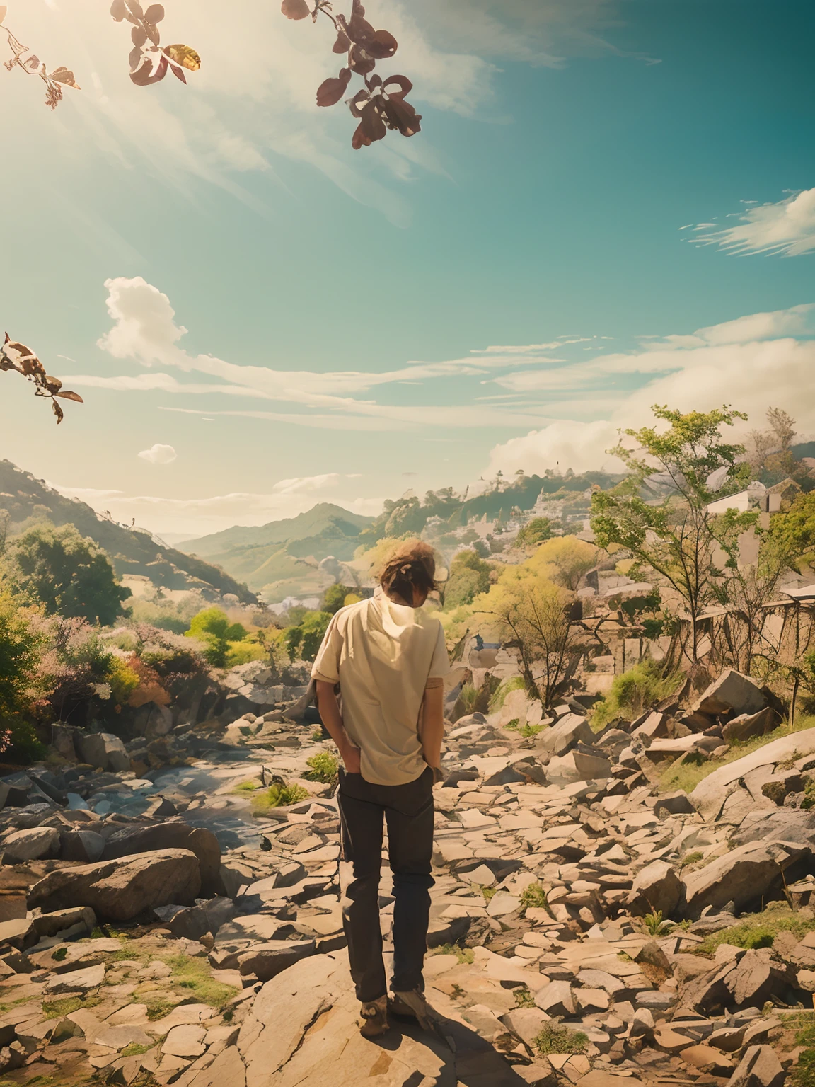 animesque、Skyscape with clouds、Landscape without buildings、You can see the touch of the brush、Studio Ghibli、Ghibli、Scenery、Style、Golden Time、sky line --auto