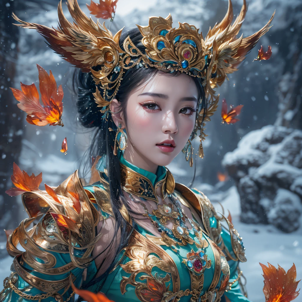 (best quality,4k,8k,highres,masterpiece:1.2),ultra-detailed,(realistic,photorealistic,photo-realistic:1.37), HDR,UHD,studio lighting,ultra-fine painting,sharp focus,physically-based rendering,extreme detail,art nouveau,tarot card style, onmyoji detailed art, 1alien female, 30 years old, cyborg samurai, (dynamic pose:1.6), (show entire body),wide angle, Dynamic angle and composition,chinese three kingdoms, (from sengoku period), futuristic alien, (wearing an ancient biological exoskeleton made of white marble:1.6), (Holding a large odashi), (fractal designs), clothed in old samurai uniform, wearing kimono armor, (wearing a fish-shaped white acrylic helmet:1.37), highly detailed clothes, (her clothes have zentangle details adorned with beautiful gems:1.37), (wearing a leaf-shaped cape made of transparent cloth:1.4), Transparent petal-like cloth hangs from her waist, fantasy art, sci-fi, (concept art inspired by Kanō Hōgai), moebius, psychedelic, (Incredibly beautiful nature background with fungi:1.6), ethereal lighting, vibrant colors,earthen and pale red hues,Yoshitaka Amano style, intricate details, (surreal landscape), otherworldly creatures, mesmerizing pattern, intricate helmet design, cosmic ambiance, dreamlike atmosphere, (mythical creatures), surrealistic composition, organic shapes, full body wuxia, from sengoku period