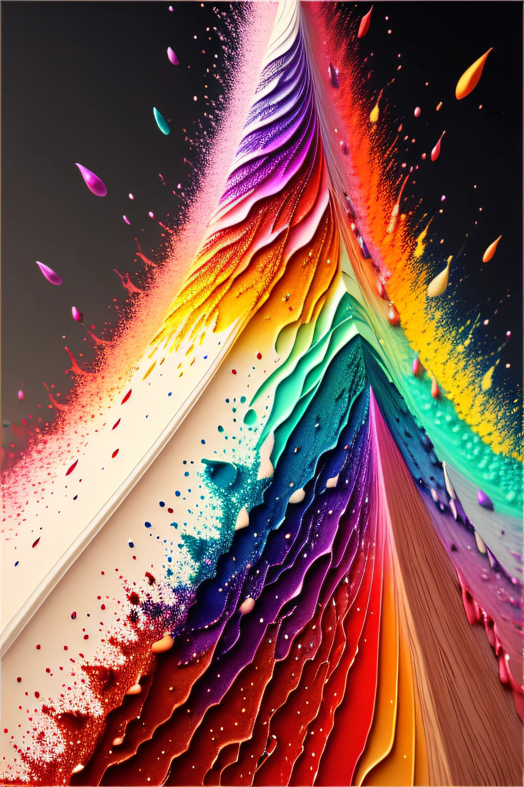 A big explosion of pigment in lots of different colors, it's detailed and textured. Gorgeous