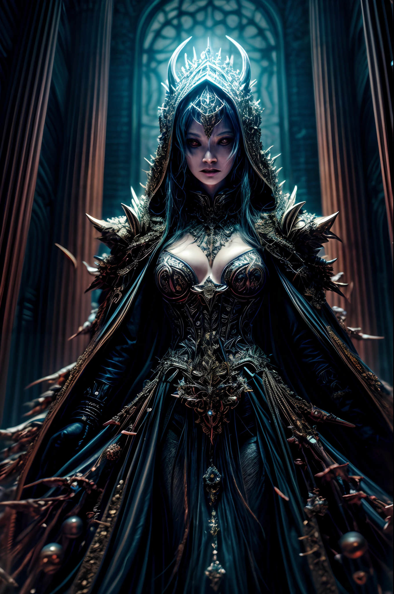 The Demonic Lich Queen, fantasy, extremely detailed, intricate detail, award winning portrait, crystal clear image, intricate details, scary, eerie, levitating