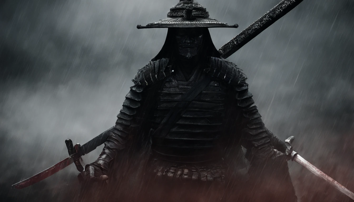 (best quality,4k,8k,A high resolution,master part:1.2),ultra-detalhado,Realistic:1.37,Samurai of Japan's Sengoku period,Use armadura samurai completa,Black Samurai Mask,Segurando uma katana afiada,A strong sense of oppression,olhos vermelhos brilhantes
