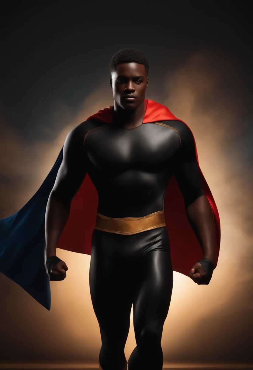 jeune homme, brun timide, en boxer , with a black superhero cape, 3D modele