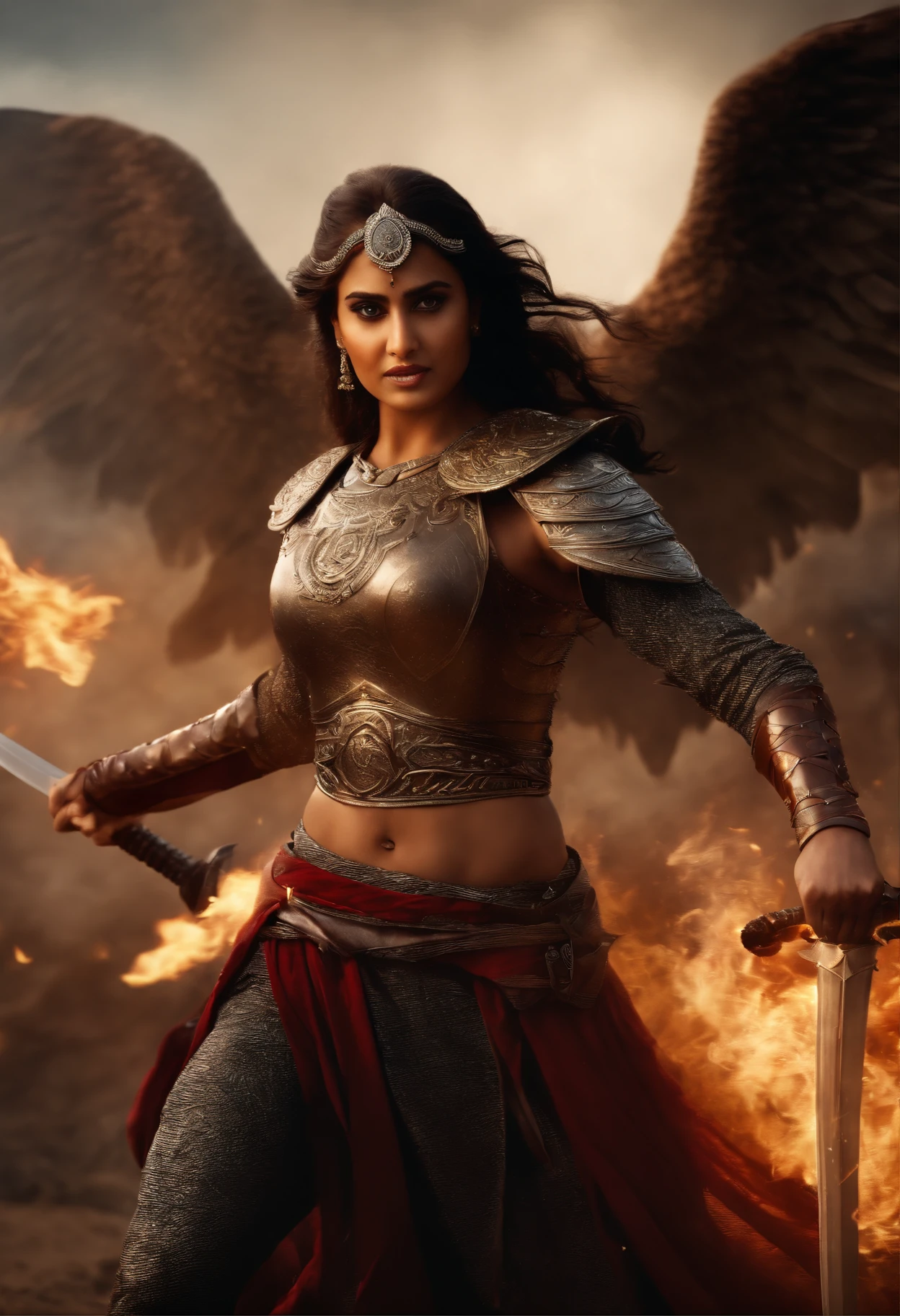 A fierce battle between ramma and the ravanar's army, with swords clashing and magic spells flying, (best quality,4k,highres,masterpiece:1.2), ultra-detailed, (realistic,photorealistic,photo-realistic:1.37), HDR, vivid colors, bokeh, portraits