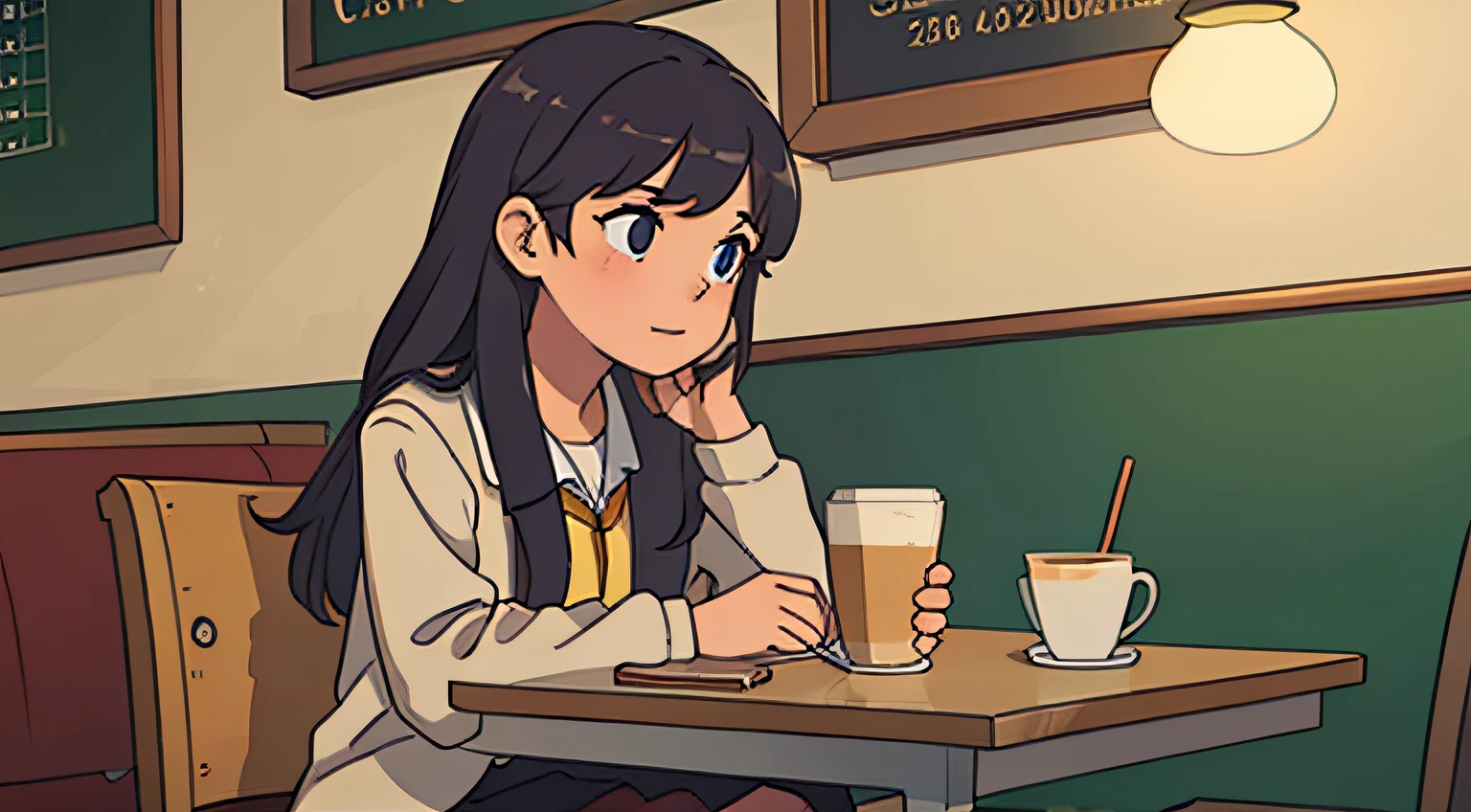 High school girl studying in a café