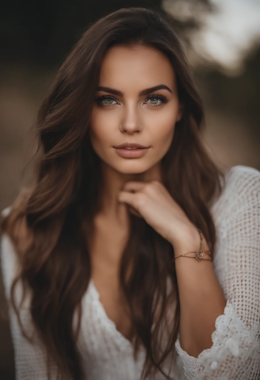 Arafed woman with a white tank top and necklace, fille sexy aux yeux verts, Portrait Sophie Mudd, cheveux bruns et grands yeux, selfie of a young woman, Yeux de chambre, Violet Myers, sans maquillage, maquillage naturel, looking straight at camera, Visage avec Artgram, Maquillage subtil, Superbe photo du corps entier, piercing green eyes, Bel angle, pose attrayante, fille mignonne, sexy pose, Image du corps entier, corps entier, Prise de vue du corps entier, brunette goddess, High detail, pose satisfaite, Pantalon en cuir, visag epetit
