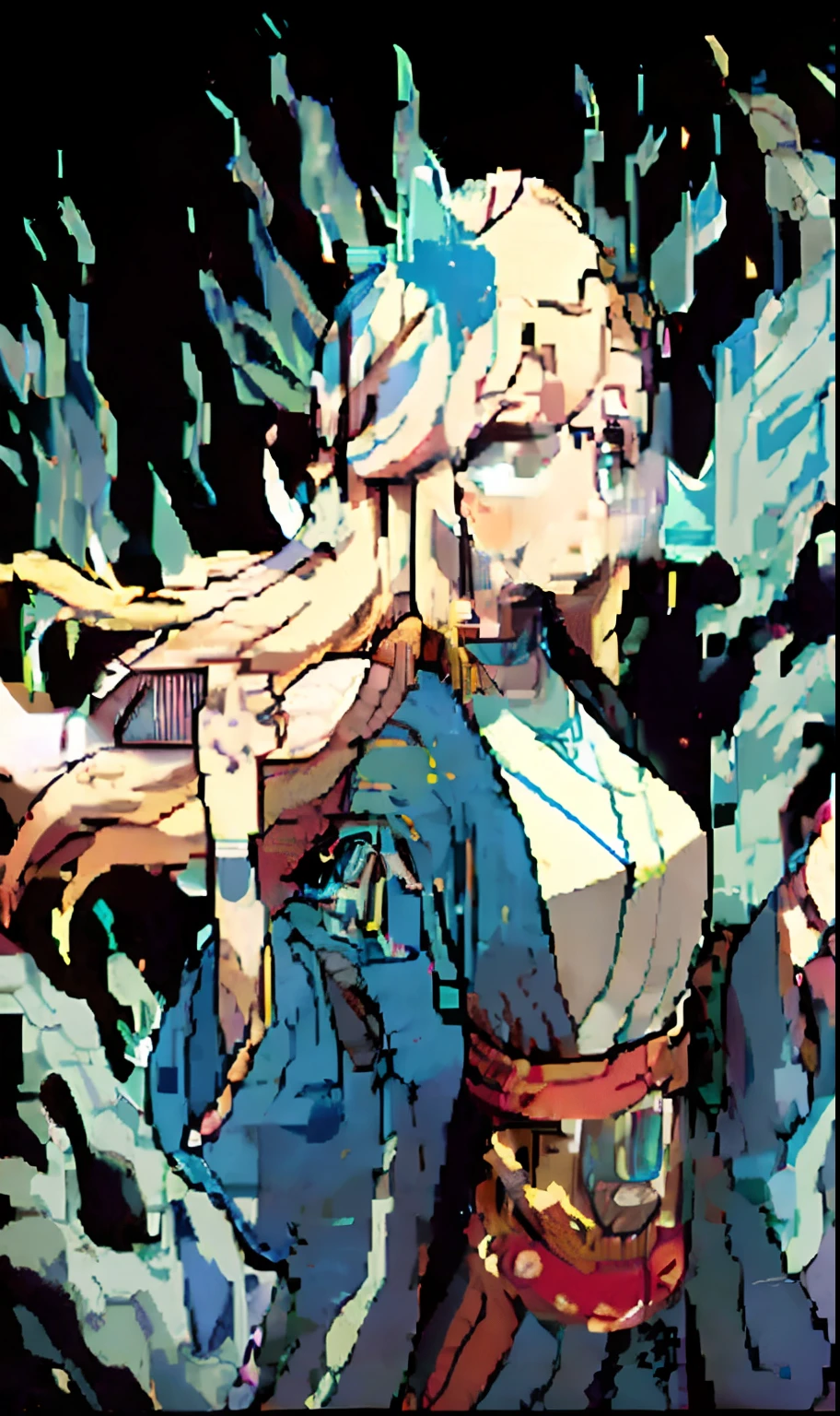 1girl, flequillo, Respirando fuego, Arde, Ropa quemada, brasas, Ahoge, Cabello beige, cabello multicolor, Fuego, Llama, espada llameante, (Hand on handle), En pie, Cabello largo, piroquinesis, inexpresivo, humo, Flor\(simbol\), solamente, Chispas, puesta del sol, twilights, Flor Blanca, Roca fundida, Azucena \(Flor\), flor ardiente, Profundidad de campo, Arde ,