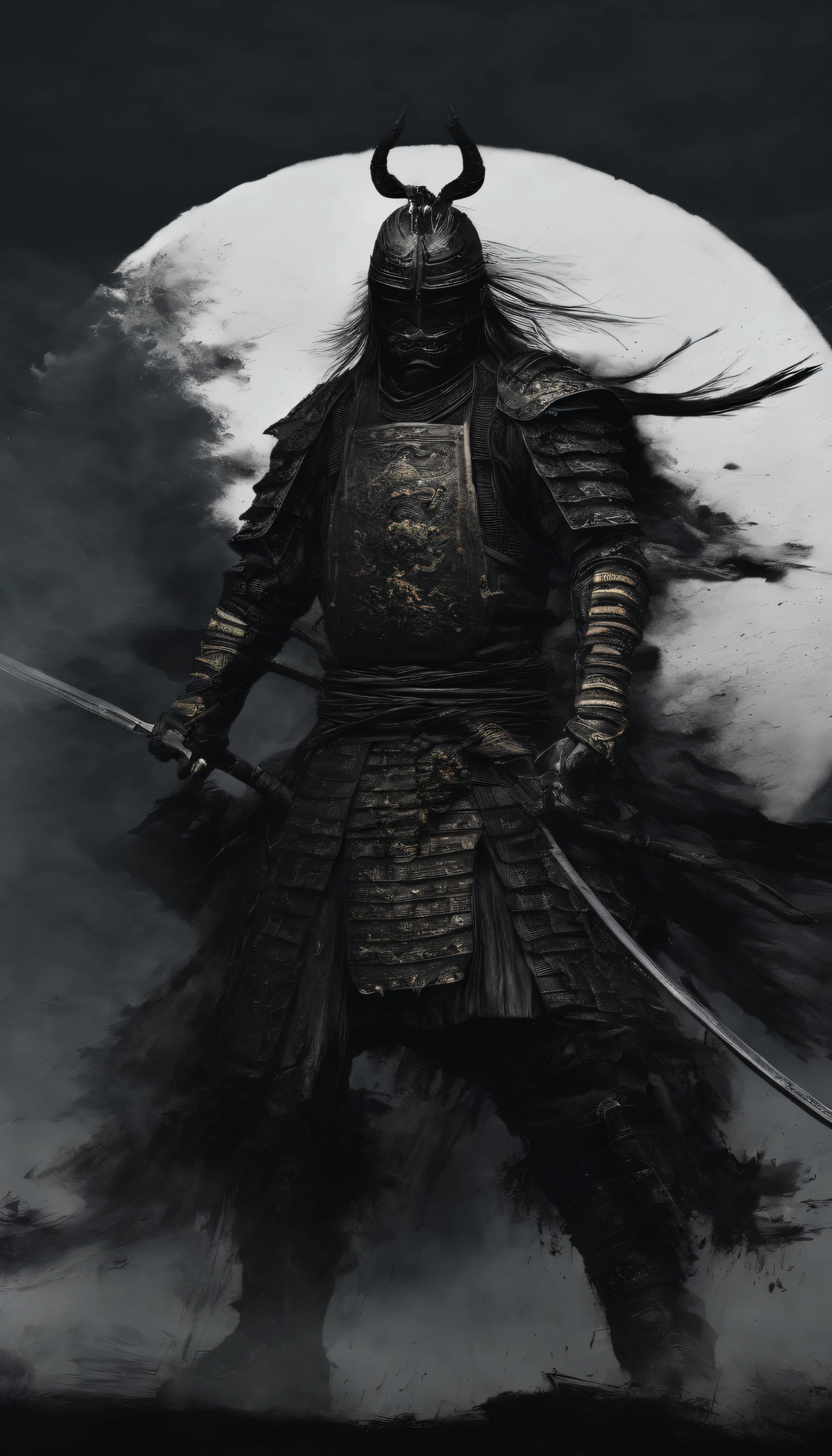(best quality,4k,8k,highres,masterpiece:1.2),ultra-detailed,
realistic:1.37,samurai,feudal Japan,flag bearer,full-body armor,ominous atmosphere,detailed samurai sword,traditional warrior,stern facial expression,shadowy lighting,traditional Japanese art style,dark colors