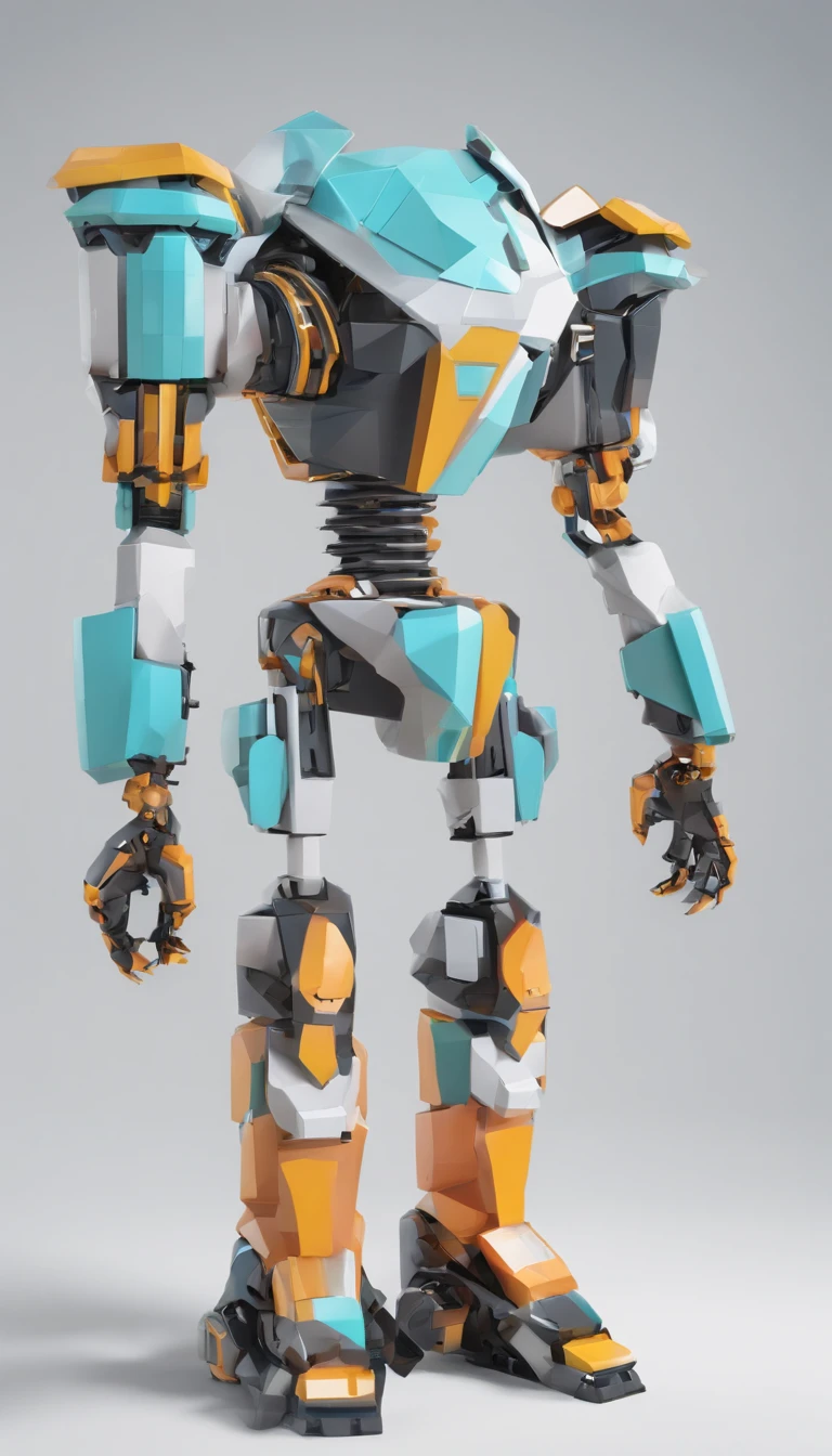 cute clumsy emotional robot, stylized, ancient, full body shot, arms stretched out to the side, facing directly at the camera, front view, white background, 8k resolution, best quality, T-pose, geometry centered, 3d, colorful, flat colors, low poly, cartoon