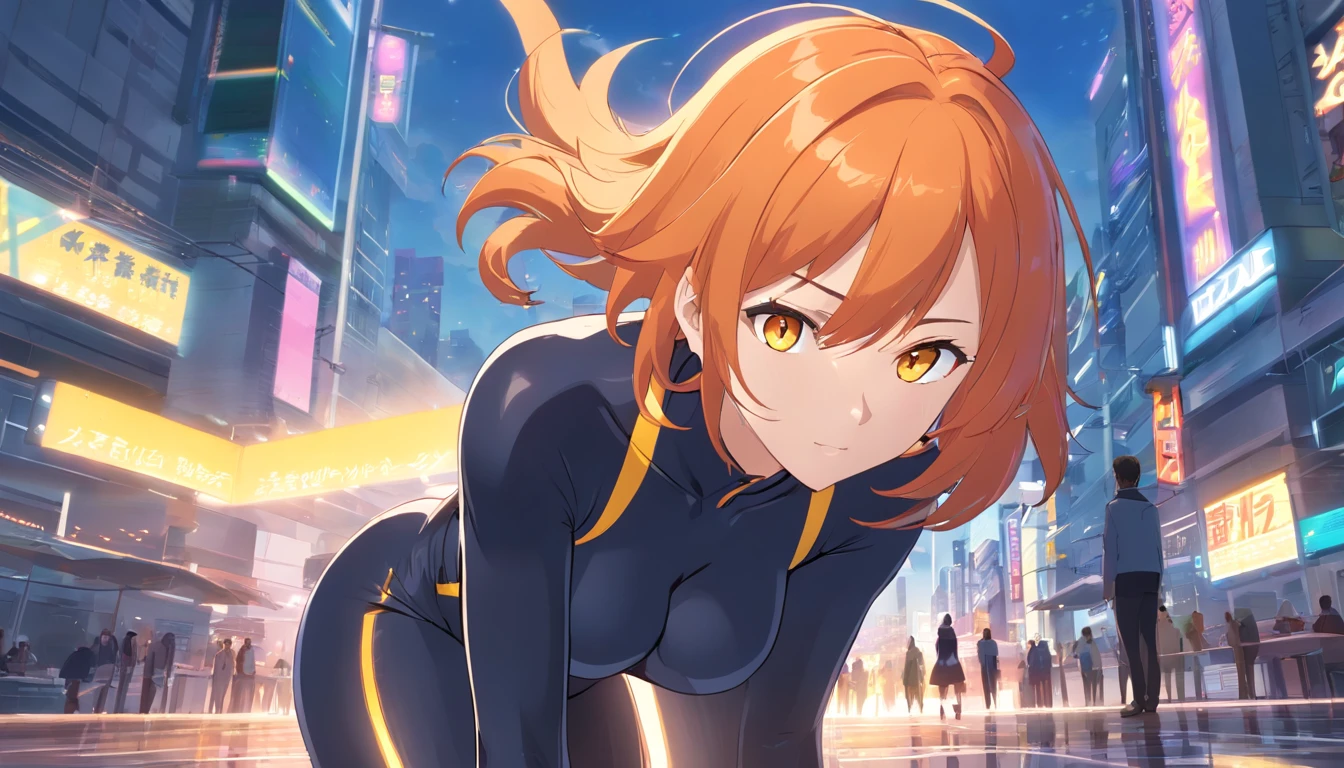 Orange hair、Kakiage Bob、Black rubber suit、huge tit、Big ass、sf