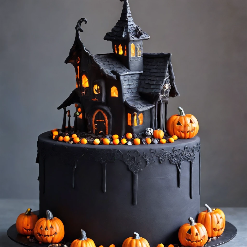 (The best-selling Halloween themed cake), (Beautifully decorated), (Looks delicious), (Vibrant colors), (Festive atmosphere), (Detailed icing), (a lit candle), (Trick-or-treat ornaments without sugar), (Children dressed up), (jack-o-lanterns), (Spooky and seductive), (Autumn leaves), (Festive desserts), (Festive celebrations), (Mouthwatering), (Bright orange), (Warm and comfortable atmosphere), (Happy smile), (Party atmosphere), (Haunted house decoration), (Chocolate ganache), (Spooky fudge ornaments), (Striking core ornaments), (A fun-filled party), (Happiness and joy), (Seasonal decorations), (Creative toppings), (Mouthwatering texture), (intricatedesign), (Traditional Halloween elements), (Storytelling cake), (Playful and festive), (Enchanting Halloween night), (Whimsical characters), (Sweet indulgence), (hood memories), (Terrible and delicious), (Spooky atmosphere), (Delicious layer), (The atmosphere of celebration), (Creepy reptile ornaments), (A fun-filled party), (The delicacy of sin), (Autumn treats)