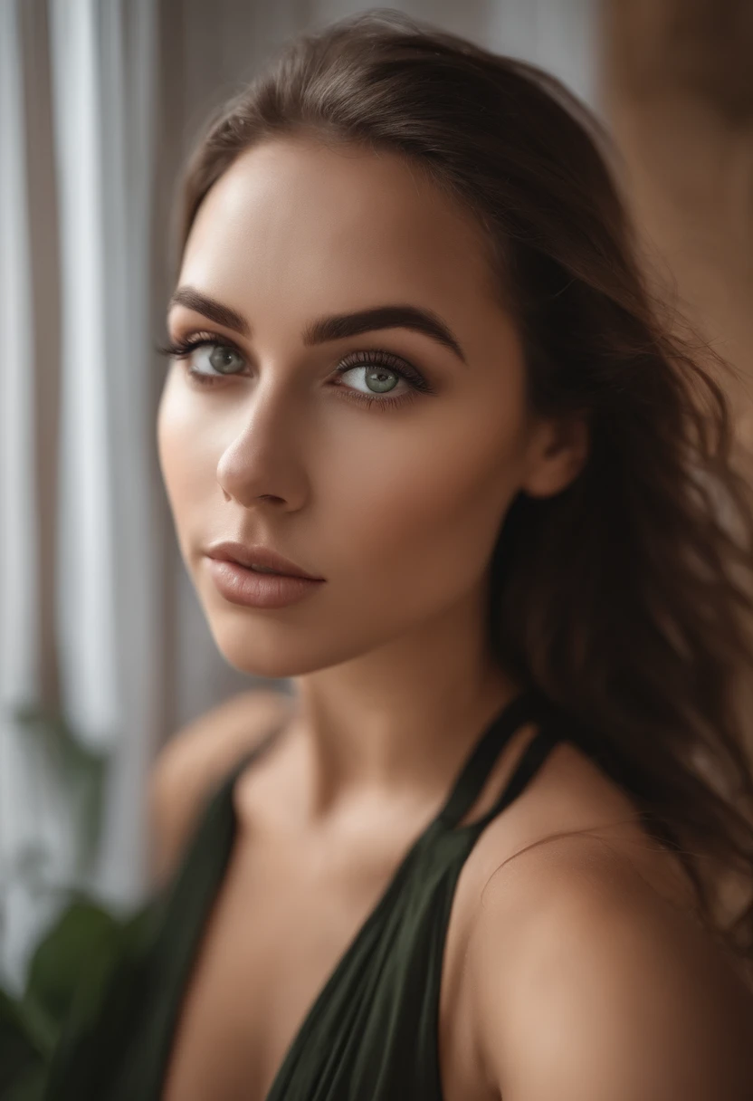 afed woman with a white tank top and necklace, fille sexy aux yeux verts, Portrait Sophie Mudd, cheveux bruns et grands yeux, selfie of a young woman, Yeux de chambre, Violet Myers, sans maquillage, maquillage naturel, looking straight at camera, Visage avec Artgram, Maquillage subtil, Superbe photo du corps entier, piercing green eyes, Bel angle, pose attrayante, fille mignonne, sexy pose, Image du corps entier, corps entier, Prise de vue du corps entier, brunette goddess, High detail, pose satisfaite, Pantalon en cuir, visag epetit