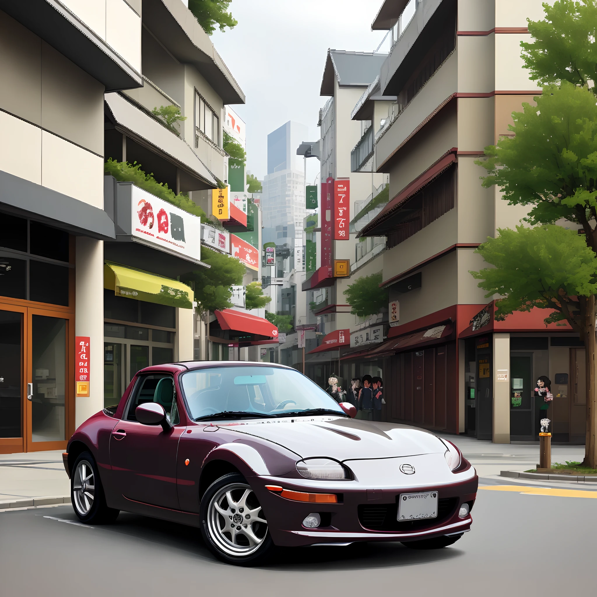 2003 mazda miata splash green pixle art japanese city