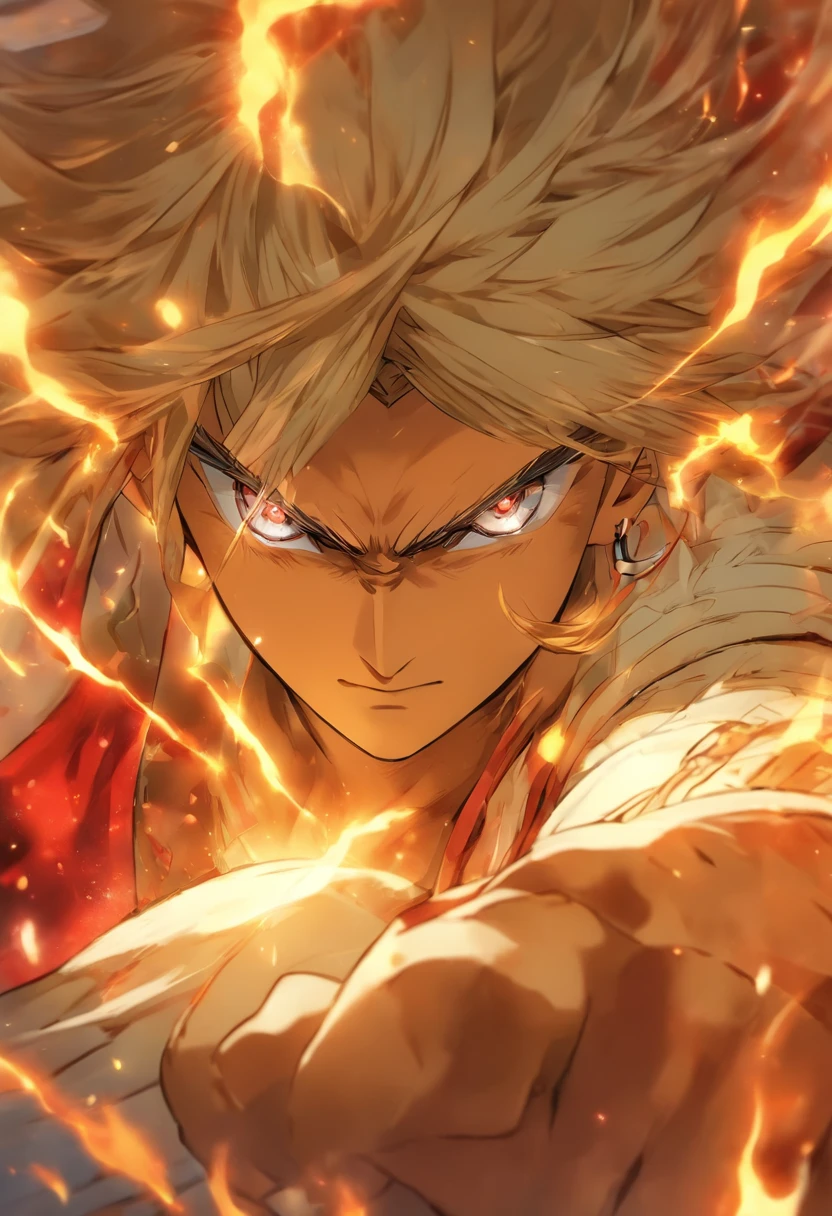 Un personaje masculino de anime con cabello blanco y ojos rojos, character album cover, Arte completo, Antasy character, full art illustration, Retrato completo de Elementalist, Arte de perfil de personaje, Arte oficial del personaje, official illustration of the character, Merlin, Arte oficial de alto detalle, Arte clave del juego, Omoide Emanon, Oz, Mobile Game Art, Colmillos, Pitufo, cana, sin camisa, Cuerpo fuerte, Postura para caminar