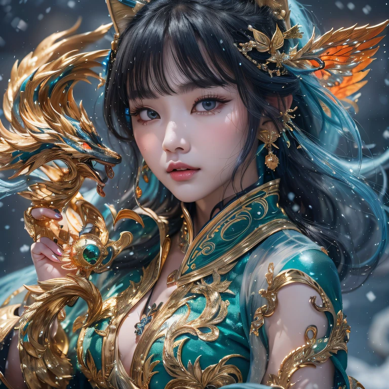 Flying Nine-Tailed Light Blue Sky Division Flame Long-haired Fox Star,een Erotica,Torch night black golden orange brocade silk snake print silk pants,Rouge diamond tulle sheer lizard-patterned leggings,Fat Girl Space Fly in the Snow 1:900 miniatures,Front view,Pure transparency,Wear boxing gloves,Wear thick-framed reflective sunglasses with gold wire,Panorama ultra-wide angle,extremely happy,The texture of the real person is delicate,Strong visual impact,hyper-detailing,Dream girl,Refined face,prettyeyes,Hair strands float in the air, cherry Models,Zhou Xiaotong,crystal-clear,Good sense of perspective,Light and shadow effects,16K smooth,Surface reflected light,Flowing black hair,Water Goddess 32K,复杂,ellegance,highly detailed,A majestic,Digital photography,Autumn cowboy shot,surrealism painting,Broken rubies,Beating magic,Entwined water magic,(tmasterpiece,Cinematic light,Fine beautiful eyes:1.2),hdr,Void 5 Energy Storm,(China 1 girl,Black eyes:1.5),Rouge skin,Glowing skin,(sitting on the stone:1.5),delicated face,Black color hair,Put on palatial gold armor,cropped shoulders,,short skirt,Beautiful golden armor,Rained,big breasts beautiful,looking at viewert,Face away from the camera,tmasterpiece,Lateral face,Side portrait close-up