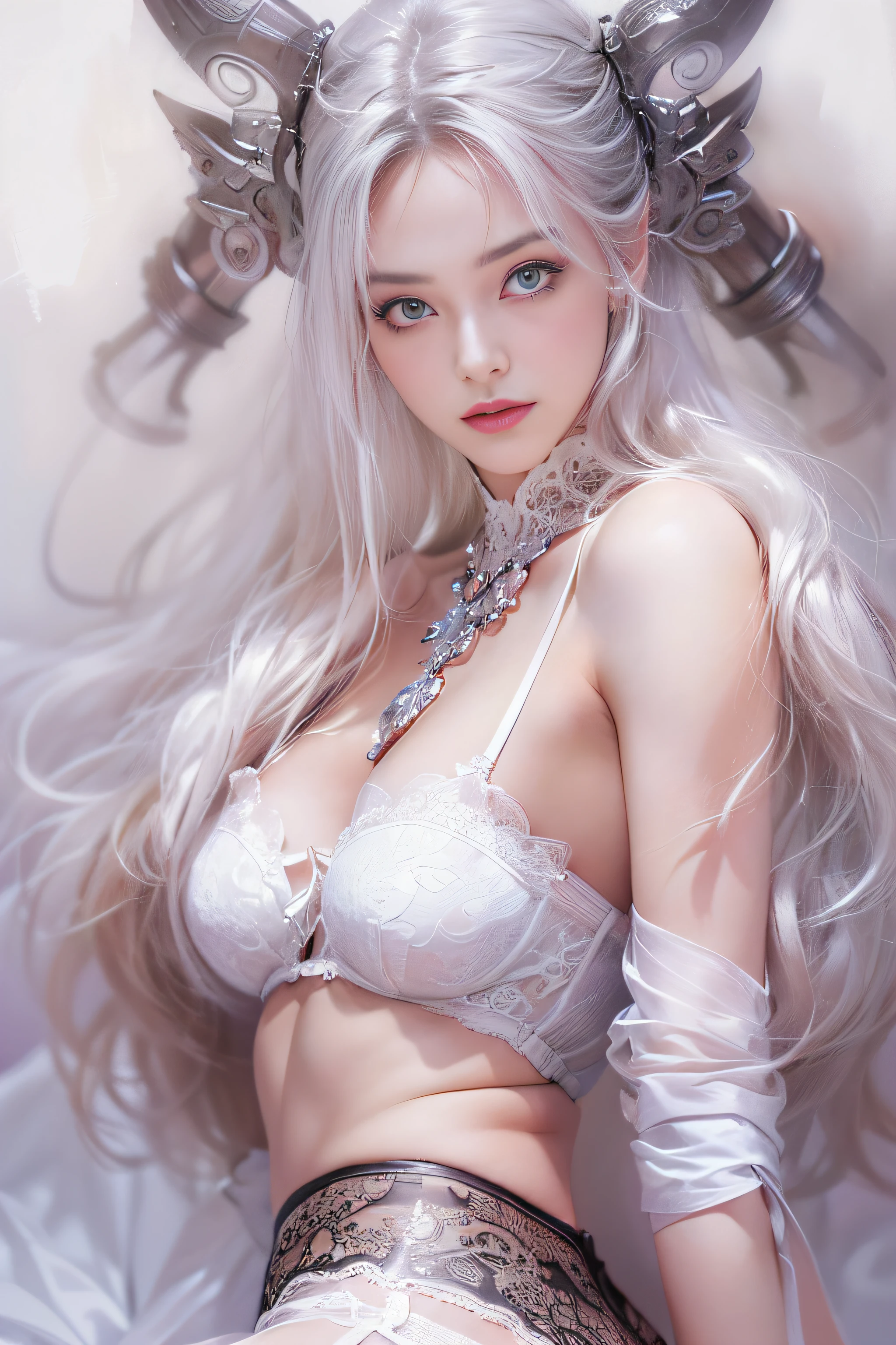 ((tmasterpiece:1.4)、(top-quality:1.4)、(reallistic:1.7))、By Luis Royo(By Luis Royo)Surreal portrait of a beautiful girl、Super beautiful girl、((1girl in:1.4))、Shiny natural skin texture、Authors:By Luis Royo(By Luis Royo)、age19、(Two arms:1.4、Two legs:1.4)、(perfect anatomia:1.4)、(Perfect female body:1.4)、Portrait photo of a girl、Close-up photos、Full body shooting、((masutepiece:1.4), (of the highest quality:1.4), (Realistic:1.7), By Luis Royo, Beautiful Girl, Super beautiful girl, ((1girl in:1. 4), Shiny natural skin texture, Authors: By Luis Royo, 19 years old, (Perfect female body: 1.4), (Perfect female body: 1.) 4), Portrait photo of a girl, Close-up photos, (Full body photo), Fantasy Art, Soft front light, Beautiful expression, Kawaii face, Beautiful breasts, Large Full Breasted: 1. 2, Beautiful buttocks, Fine eyes, Clear and eye-catching, beautiful and alluring, Beautiful eyes, thin waist, Raw photo, Red lips, ((White hair, Long hair)) , 1 Screen View, ((Woman on all fours on silk bed)), (sexyposture), (the milky way in the sky),((T-back panties))、((White garters and garter belts))、(A smile),((posterior view))、((Looks Back))、((Vaginal orchids))、((erection))