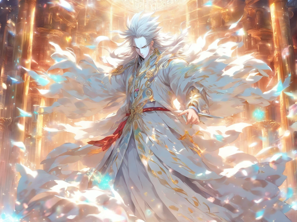 A white-faced scholar dressed in white