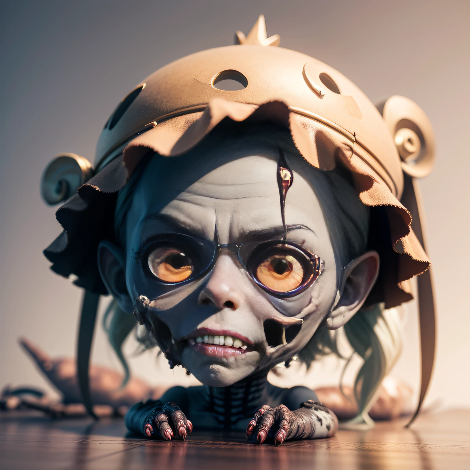 Cute Chibi Anime,(((chibi3d))) (bes t quality) (masterprice)、(8k wallpapers with highly detailed CG units, masutepiece, Best Quality, Ultra-detailed), (The best lighting, Best Shadow), (Perfect and symmetrical surface (((Zombie Man, Rotting skin))), With eyes that reflect the beauty of the world), Attractive, floating, High resolution, Dynamic Angle, Dynamic Pose, plain white background, (no background) -