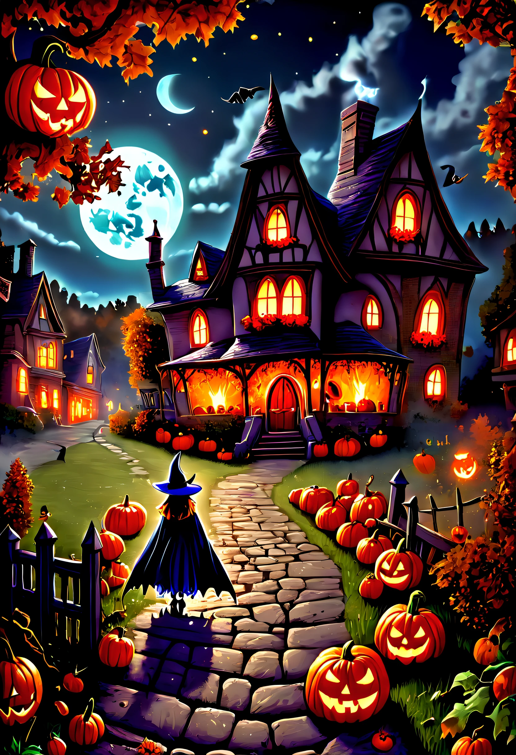 (Best quality,4K,8K,A high resolution,Masterpiece:1.2),Ultra-detailed,(Realistic,Photorealistic,photo-realistic:1.37),Tom and Jerry Halloween night,Red Moon,Castle,pumpkins,the bats,waxy candles,Shining stars,forest,Enigmatic Atmosphere,Costumes,Laughter,Playful chase,Spooky shadows,Haunted atmosphere,Fireworks,wind blowing leaves,jack-o-lanterns,The full moon is reflected on the lake,The witch's broom,Flying ghosts,spiderwebs,moonlit sky,mysterious darkness,Dimly lit streets,Laughter echoed in the distance,Smoke rising from the cauldron,ghostly figure,Dark Alley,A trick-or-treat bag full of candy,The joy of not giving candy and the person who tricks or treats without candy,Giggling witches,Playful pranks,Glowing eyes in the dark,Crackling crackling,Witch hat and cape,Pleasant panic,Whimsical pumpkin patch,fancy dress,Hidden surprises,Excitement in the air,Eerie stories whisper around the campfire,Lively Halloween decorations,Magic spells and potions,Unforgettable music.