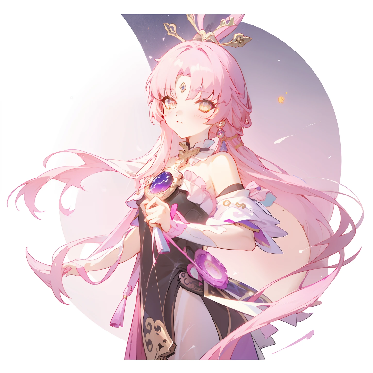long pink hair,Anime girl with crown on her head, Keqing from Genshin Impact, Ayaka Genshin impact, zhongli from genshin impact, ayaka game genshin impact, Official artwork, Beautiful celestial mage, offcial art, official character art, Kushatt Krenz Key Art Women, alchemist girl, hajime yatate
