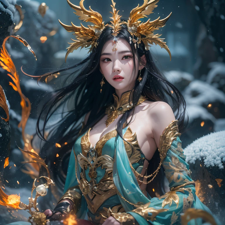 A beautiful girl with a rainbow dragon, ((girl wearing a long robe)), (wearing chain mail: 1.4), (long cloth pants: 1.2), (chain mail with dragon scale patterns), perfect facial features, delicate face, long hair, graceful, wisdom, courage, rainbow dragon, scales, horns, flames, wings, dragon claws, dragon protecting the girl, background for ancient forest, mysterious connection, protection, trust, realistic quality, realism, 8k, best quality, masterpiece, cinematic quality, high chiaroscuro, octane rendering