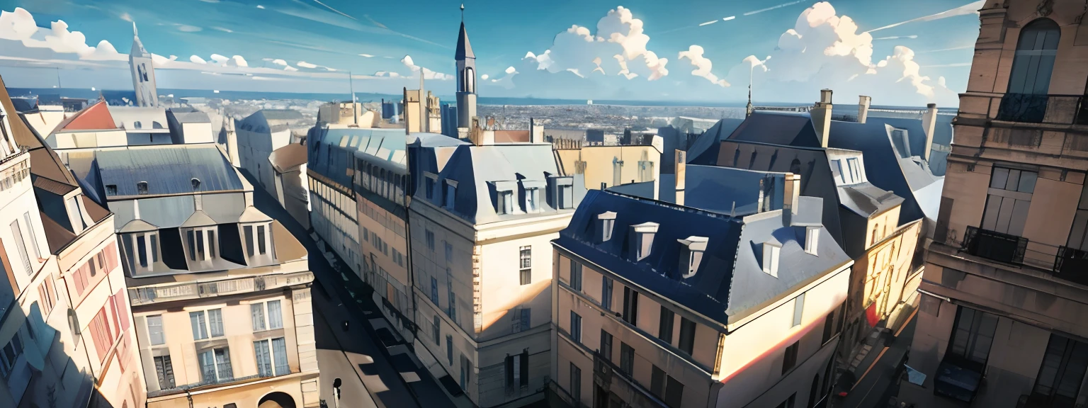 View from over the 5th floor overlooking the front of Haussmanian buildings in Lyon, France