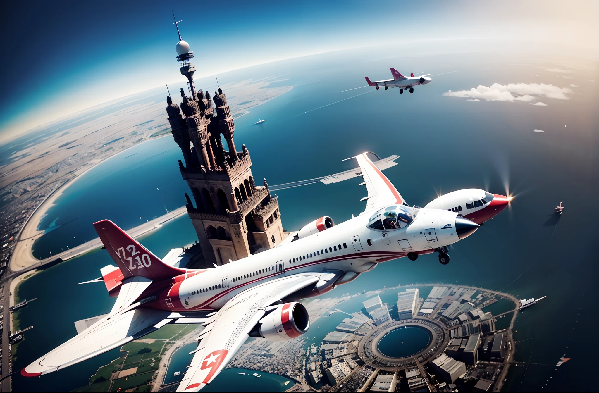 An airplane flying into the Mecca