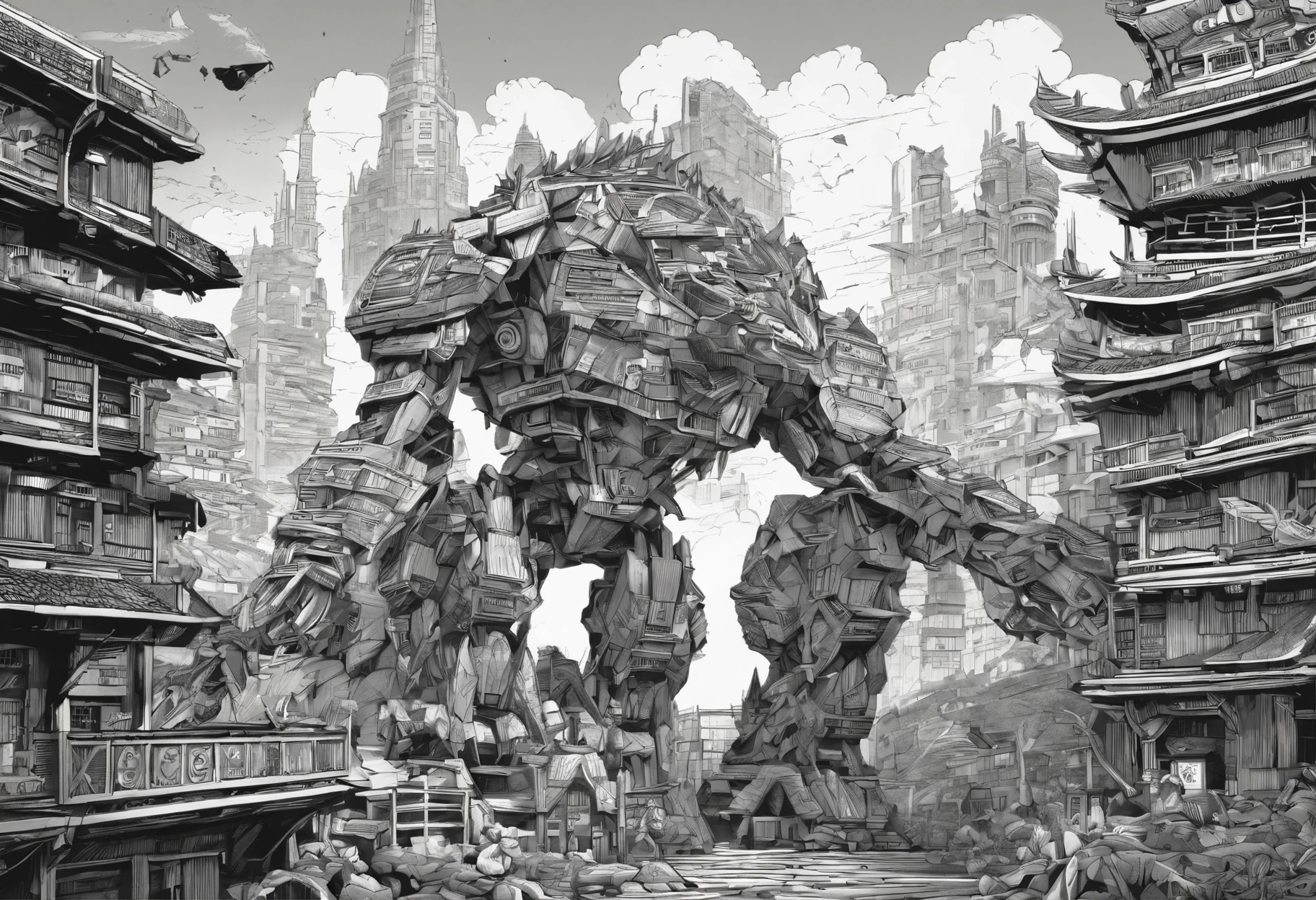 jpn Buildings destroy Giant Monsters huge robot