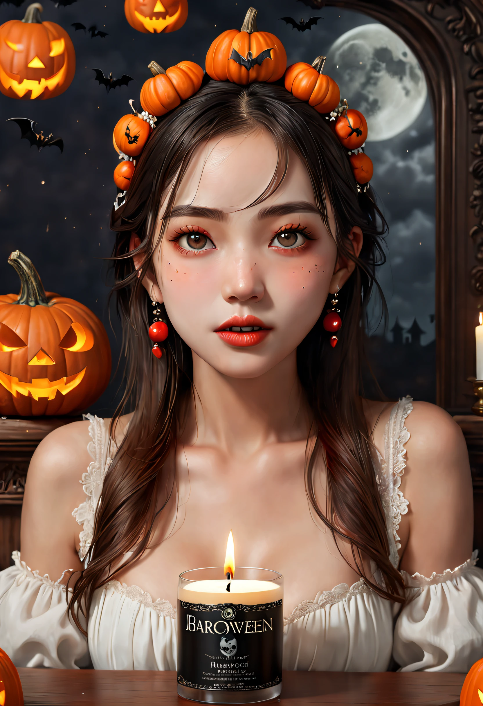 A close up of a woman with a candle in front of a table - SeaArt AI