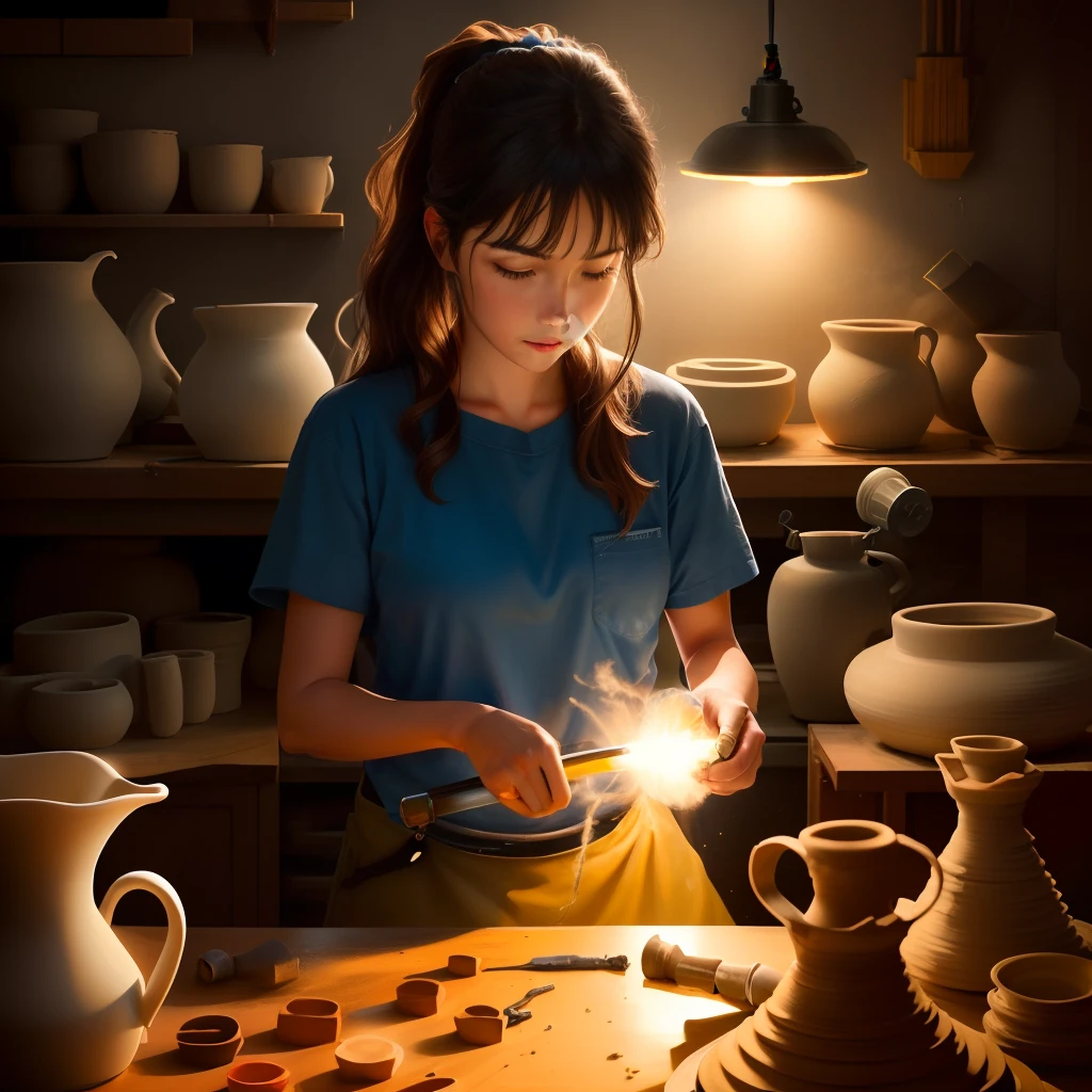 Person Modeling Clay On Black Ceramic Electric Lathe For Pottery